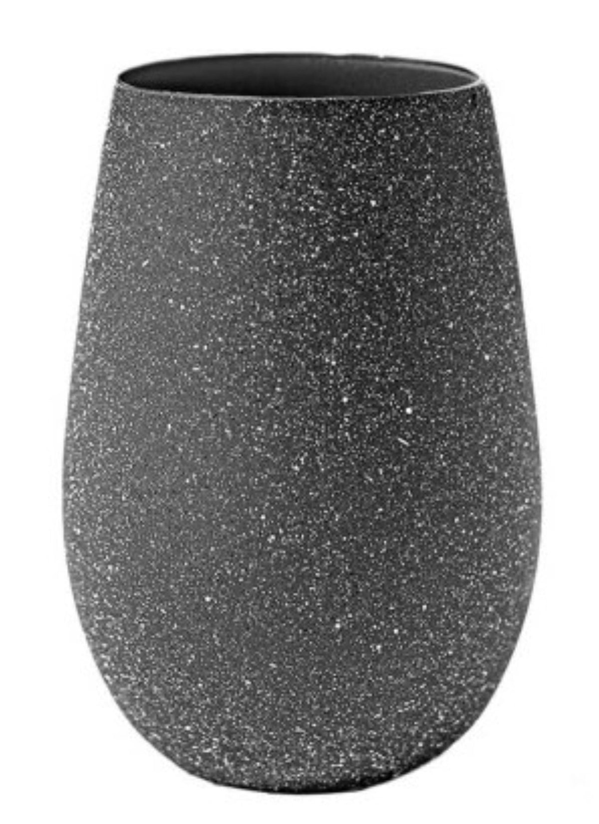Longdrinkbecher Stones Basalt von Stölzle aus Glas in dunkelgrauer Steinoptik, bauchige Form, 465 ml Fassungsvermögen, silberfarben
