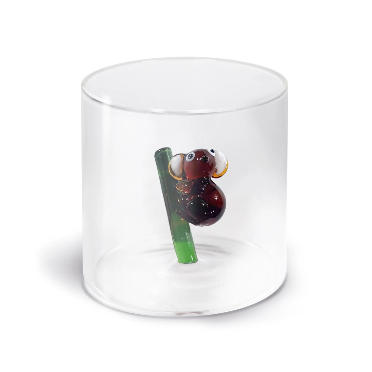 Trinkglas aus transparentem Borosilikatglas mit Koala-Motiv, Fassungsvermögen 250ml, Masse 8x8x8 cm, von Easy Life.
