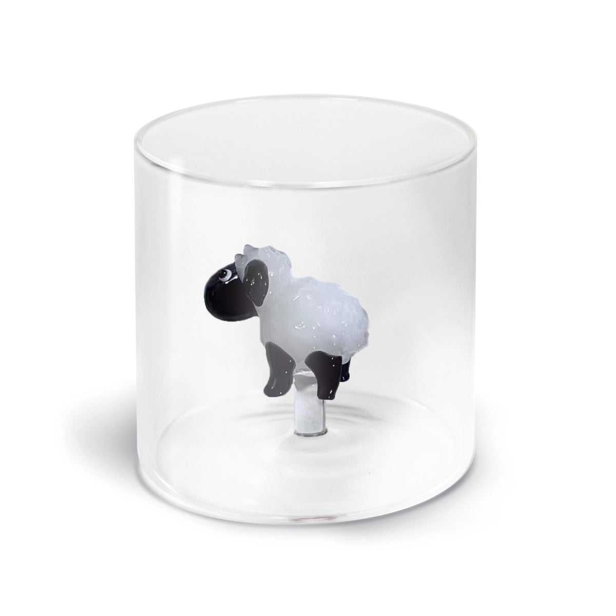 Transparentes Trinkglas aus Borosilikat mit Schaf-Motiv, 250ml Fassungsvermögen, Masse 8x8x8cm, Hersteller Easy Life, Kategorie Trinkgläser.