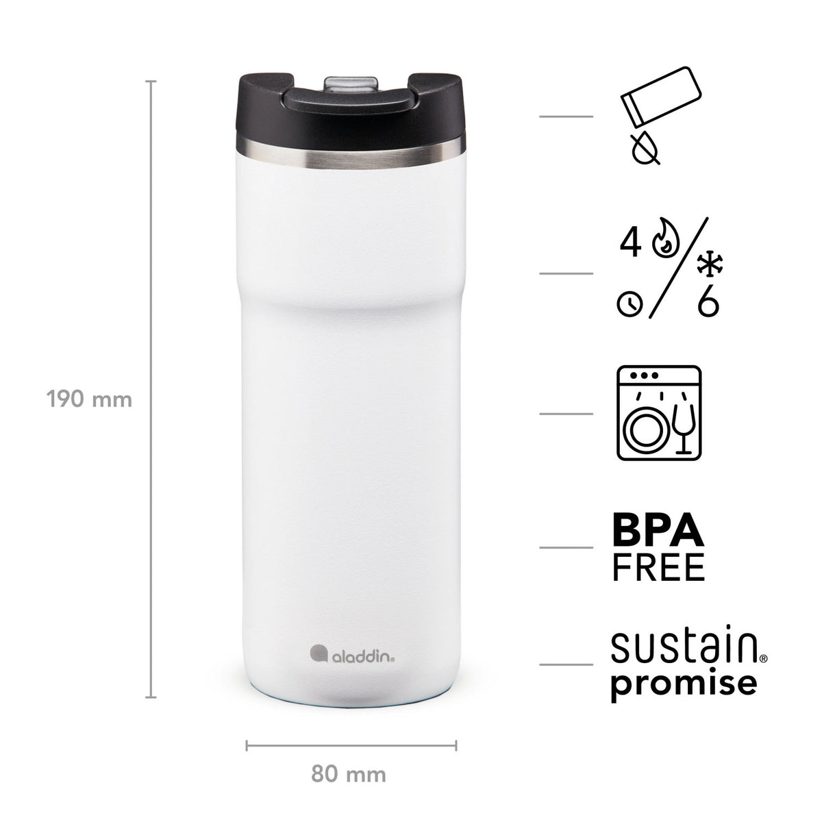 Java Thermavac Leak-Lock Stain. St. Mug 0.47L Snowf. White in Weiss präsentiert im Onlineshop von KAQTU Design AG. Thermosflasche ist von Aladdin