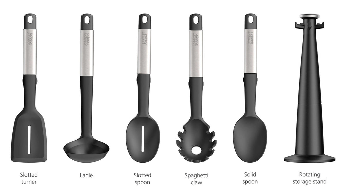 Elevate Karussell 5tlg. Silikon/Stahl in Schwarz präsentiert im Onlineshop von KAQTU Design AG. Kochbesteck ist von Joseph Joseph