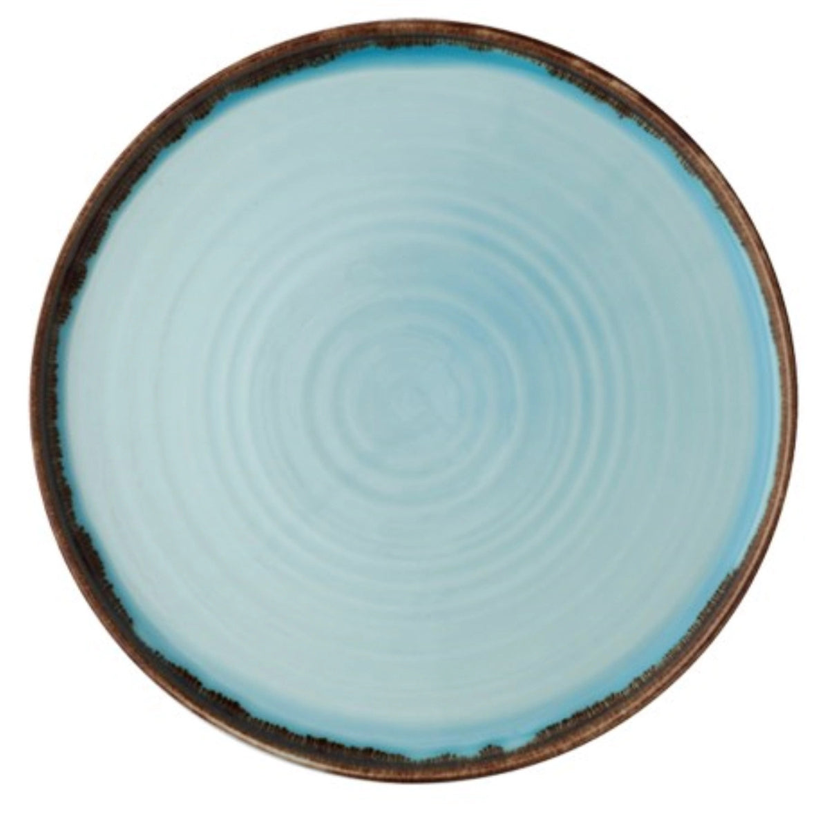 Blauer Teller Harvest Turquoise aus Keramik mit handglasiertem, tropfendem Rand