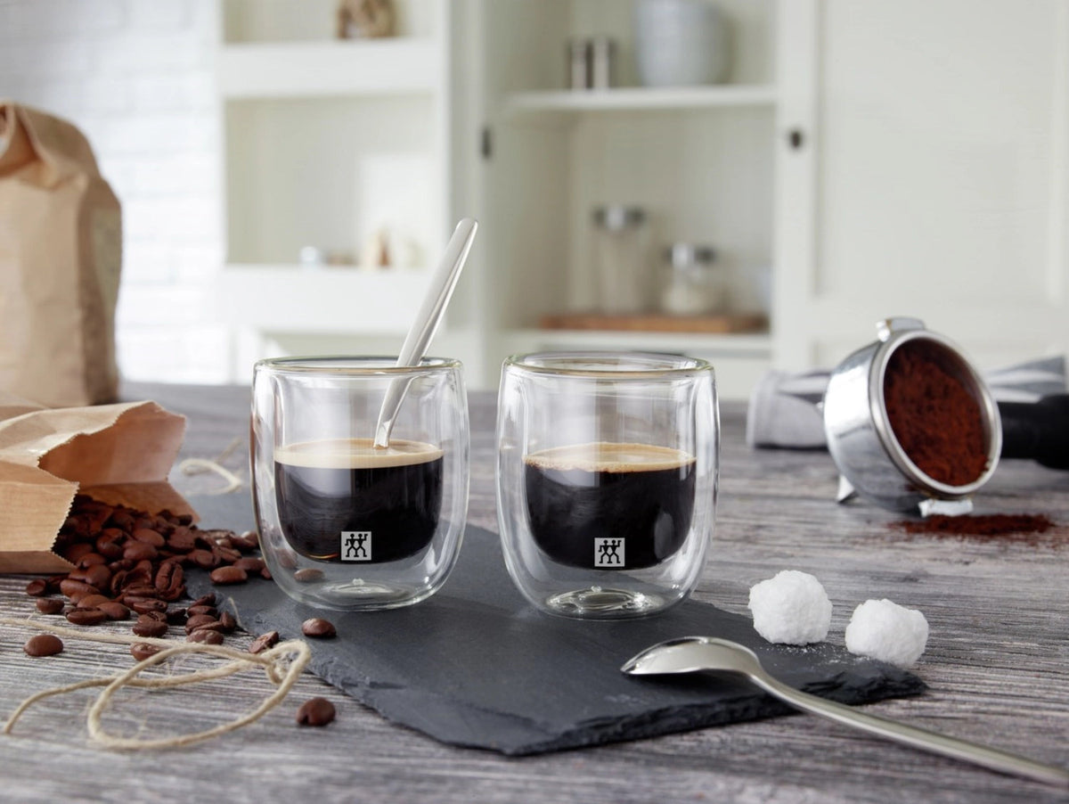 Sorrento Espressogläser doppelwandig, 2er Set, 80 ml in Transparent präsentiert im Onlineshop von KAQTU Design AG. Espressotassen ist von Zwilling Kitchen