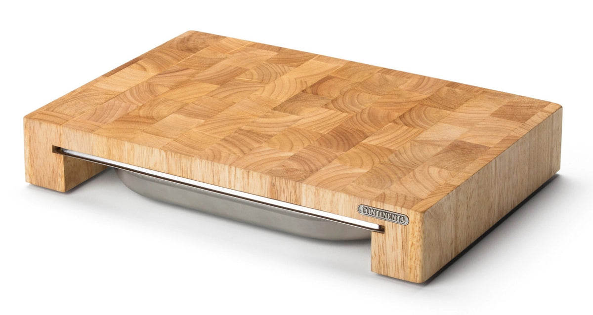 Stirnholz Schneidebrett m. Edelstahl Schublade, 39x27x6 cm in Braun präsentiert im Onlineshop von KAQTU Design AG. Schneidbrett ist von Continenta