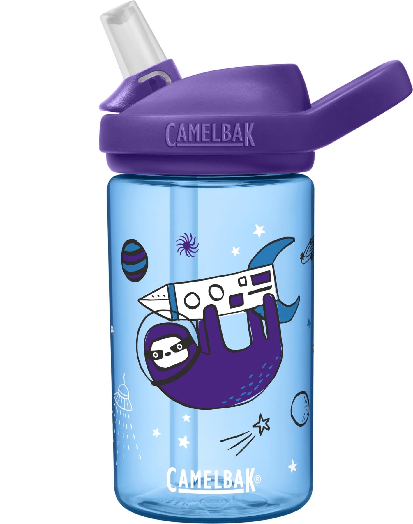 Eddy+ Kids Bottle 0.4l sloth in space, in Violett präsentiert im Onlineshop von KAQTU Design AG. Aufbewahrungsbehälter ist von Camelbak