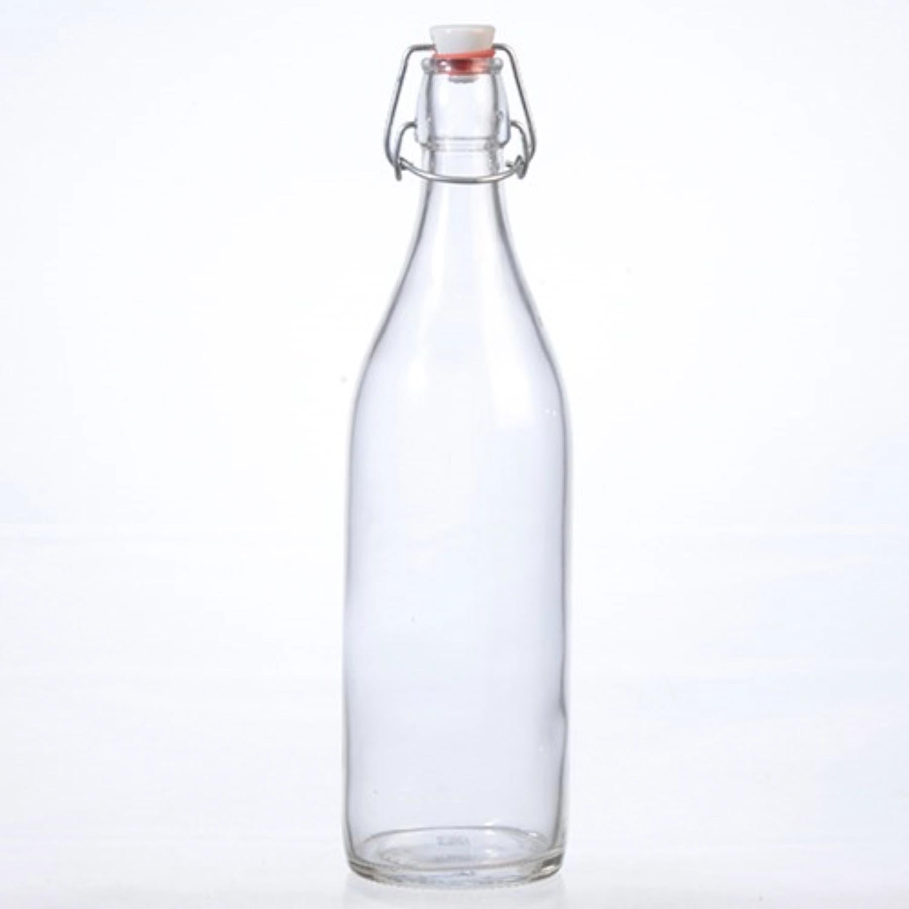 Flasche Lory 1 l mit Porzellan-Bügelverschluss in Transparent präsentiert im Onlineshop von KAQTU Design AG. Karaffe ist von Bormioli Rocco