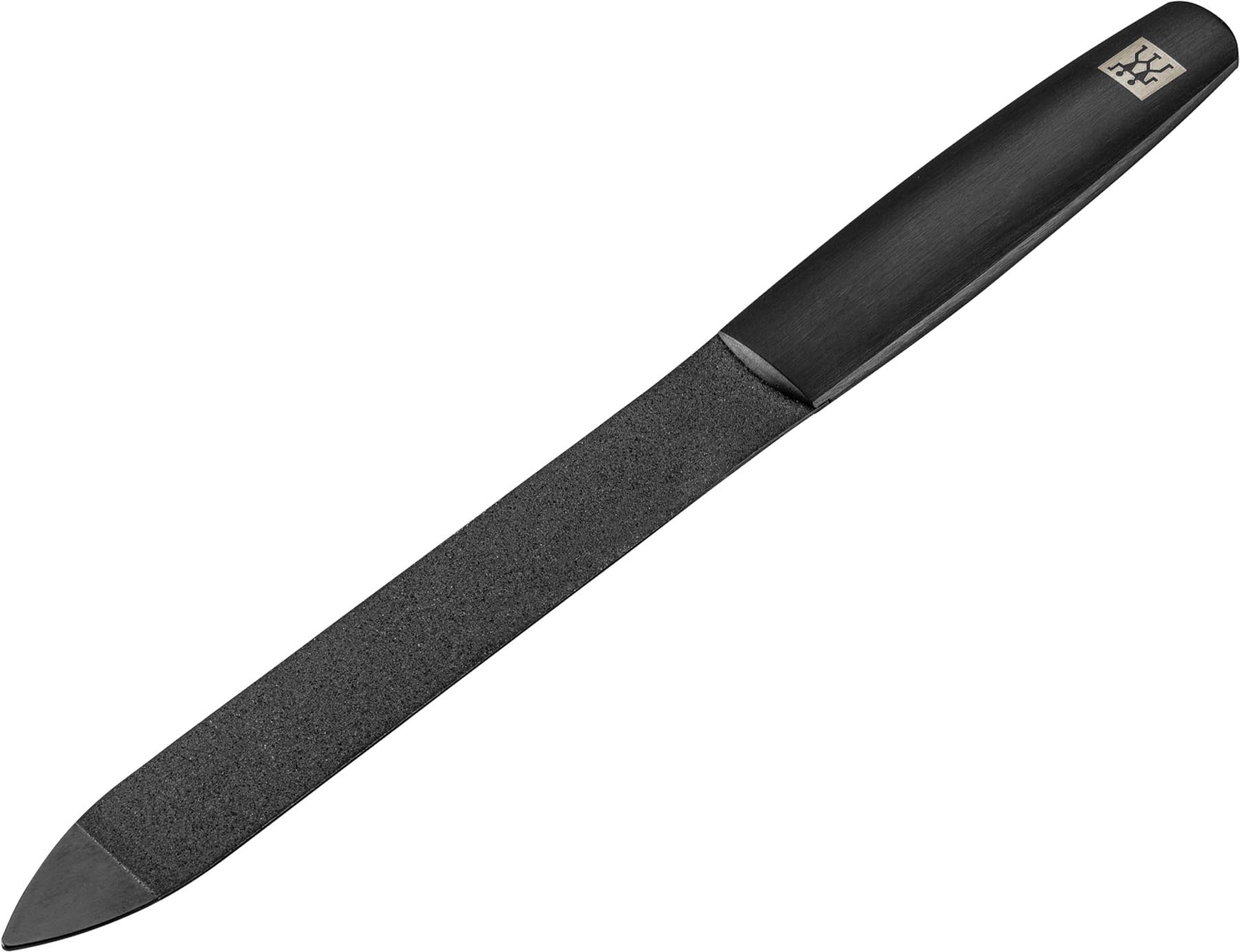 Elegante TWINOX M Saphir-Nagelfeile in Schwarz, 130mm, ideal für exakte Nagelpflege, präsentiert in einem ansprechenden Ambiente.