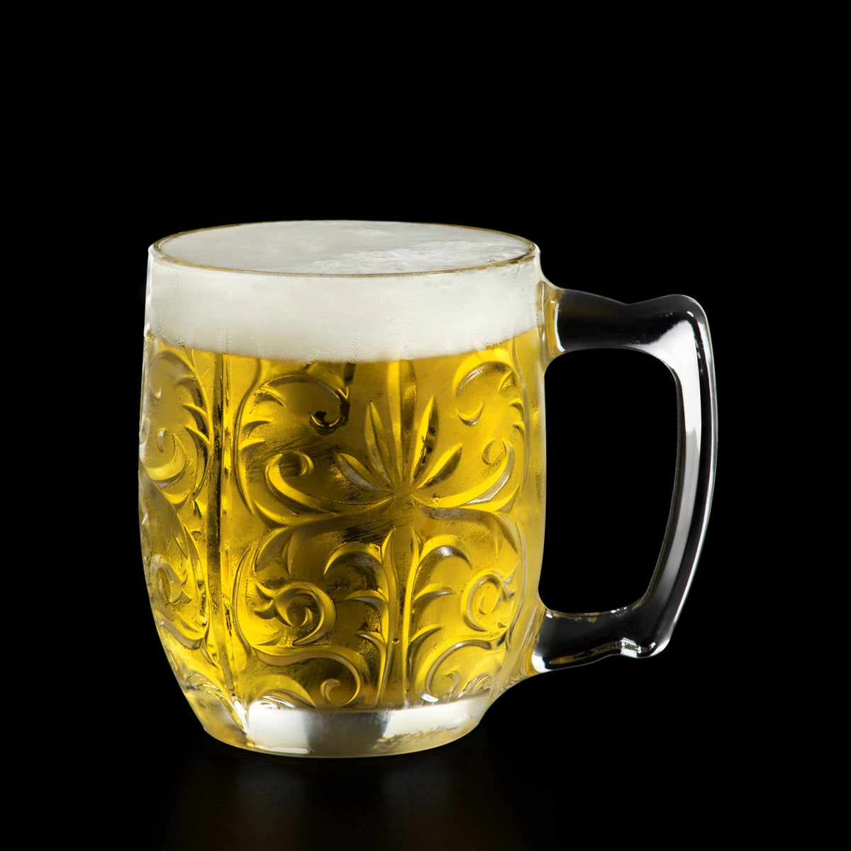 Vier transparente Biergläser aus Glas der Tattoo Mule Serie von RCR, zylindrische Form, Durchmesser 8.4 cm, Höhe 11.1 cm, Fassungsvermögen 42 cl