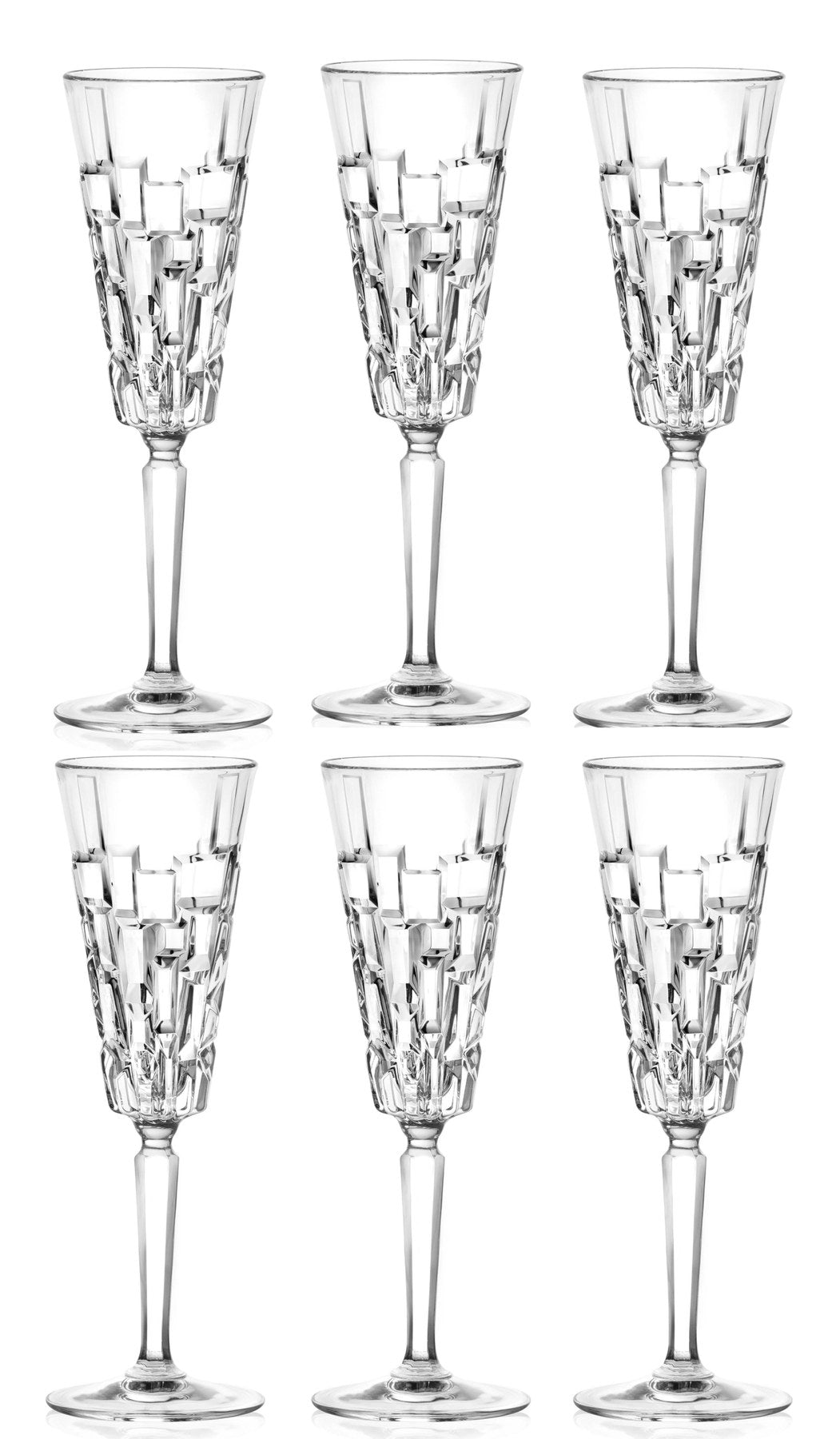 6er Set Etna Flute von RCR aus transparentem Glas, schlanke Champagner-Flute-Form, Ø7.6 cm, Höhe 22.4 cm, Volumen 19 cl