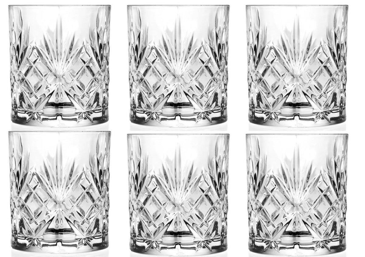 6er Set Trinkgläser Melodia Of Tumbler von RCR aus transparentem Glas, Ø7.4 cm, Höhe 8.5 cm, Fassungsvermögen 24 cl, zylindrische Form.