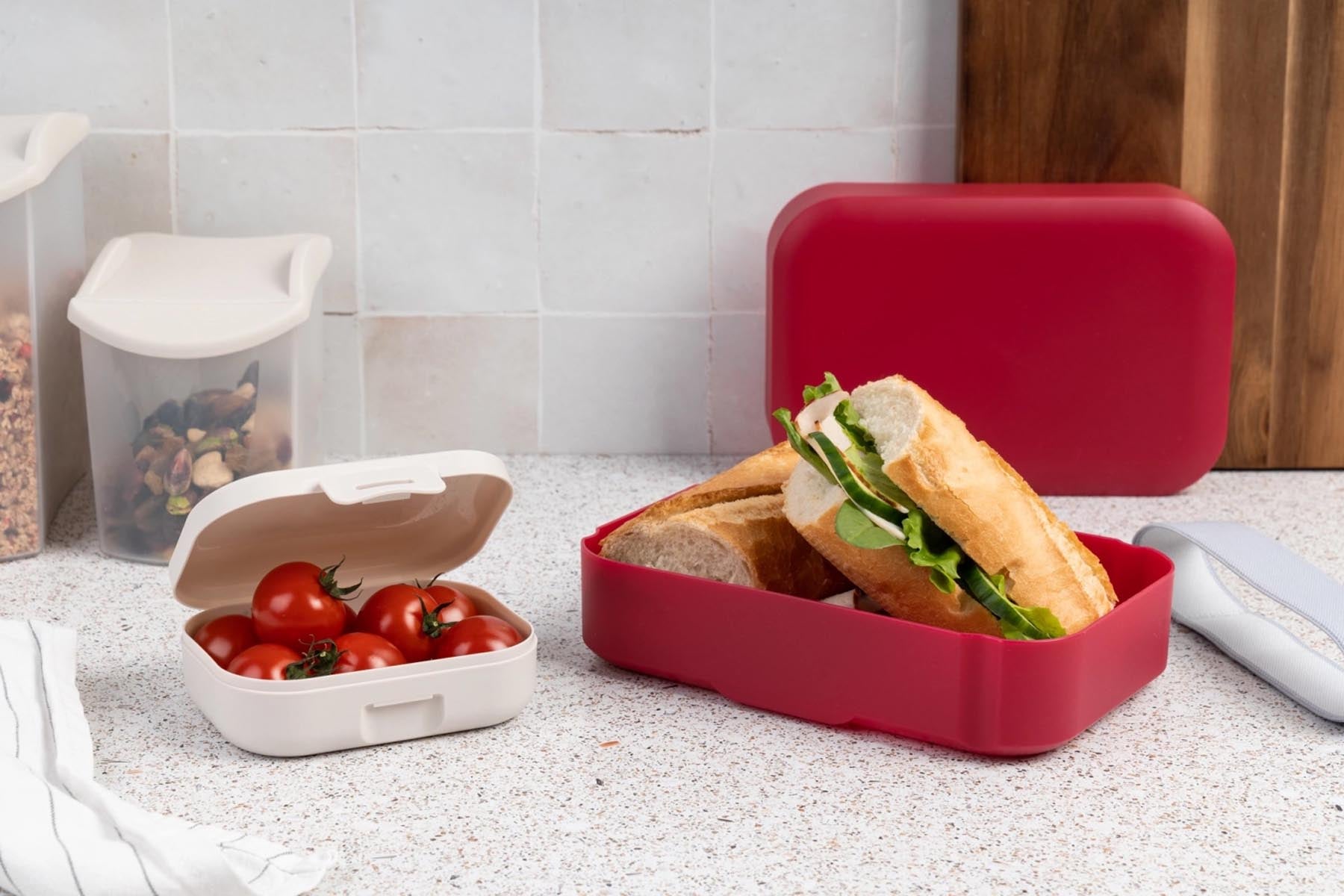 Stylische AMUSE BASIC Lunchbox in Rot, ideal für Snacks und Lunch, mit kompakten Maßen von 185x125x50 mm, perfekt für unterwegs.