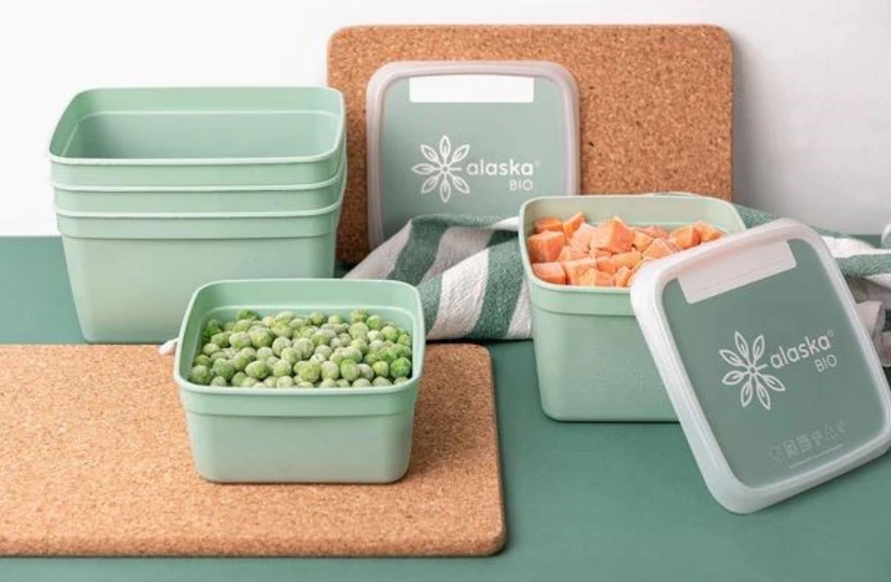 Drei grüne Bio Gefrierboxen à 750ml von Amuse, ideal zur Aufbewahrung von Lebensmitteln, stilvoll und umweltfreundlich.