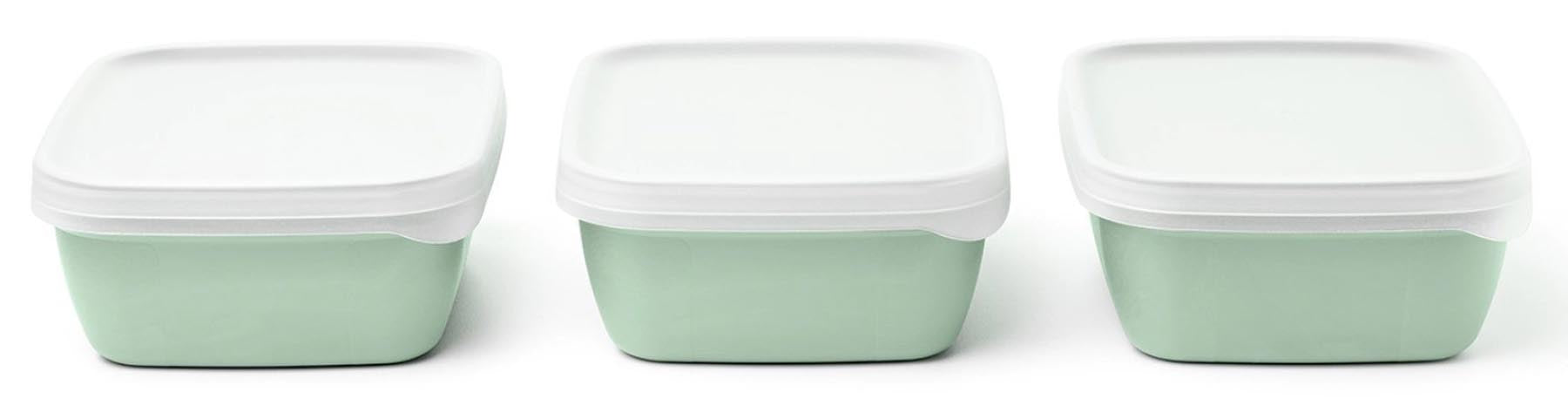 Set aus drei grünen, umweltfreundlichen Aufbewahrungsbehältern (600ml) von Amuse, ideal für die praktische und nachhaltige Lagerung von Lebensmitteln.
