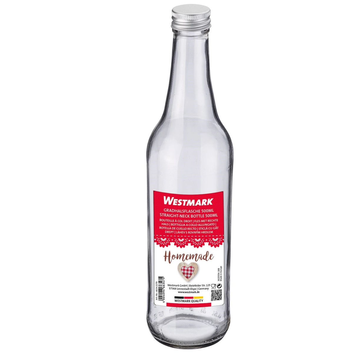 Gradhalsflasche 500ml, m. 28 mm Schraubdeckel in Transparent präsentiert im Onlineshop von KAQTU Design AG. Flasche ist von Westmark