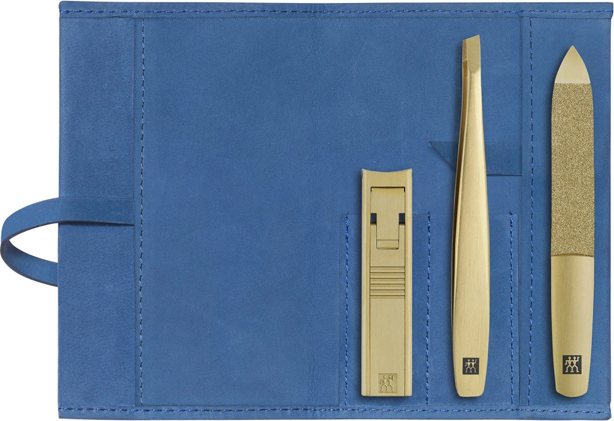 5tlg. Gold Edition Etui Rindleder in Blau präsentiert im Onlineshop von KAQTU Design AG. Körperpflege ist von Zwilling Beauty