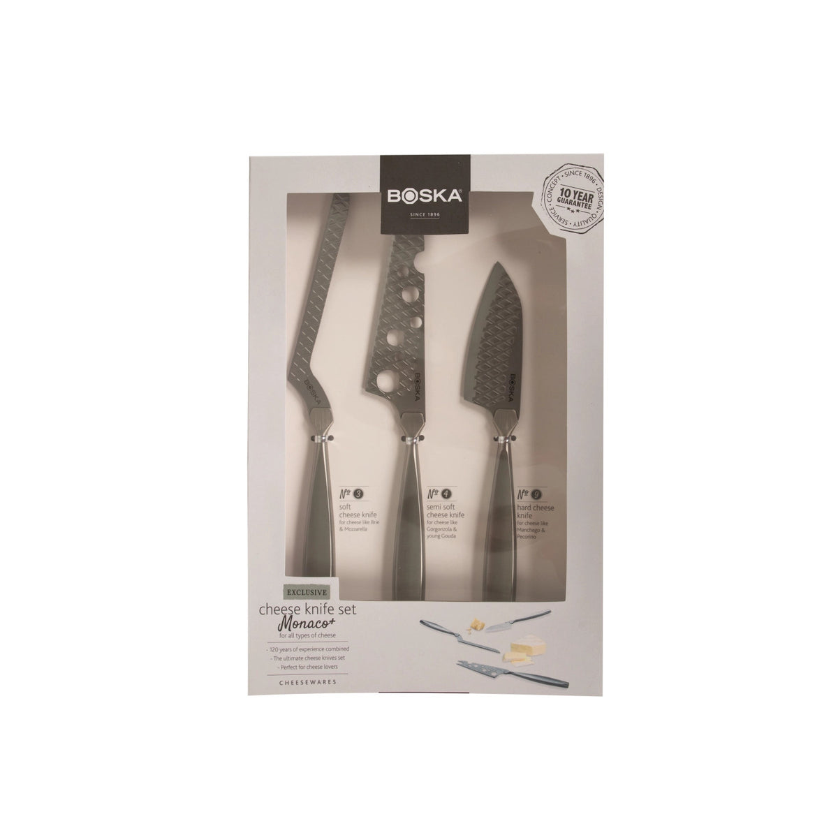 Käsemesser-Set Monaco+ silber Edelstahl in Silber präsentiert im Onlineshop von KAQTU Design AG. Käsezubehör ist von Boska