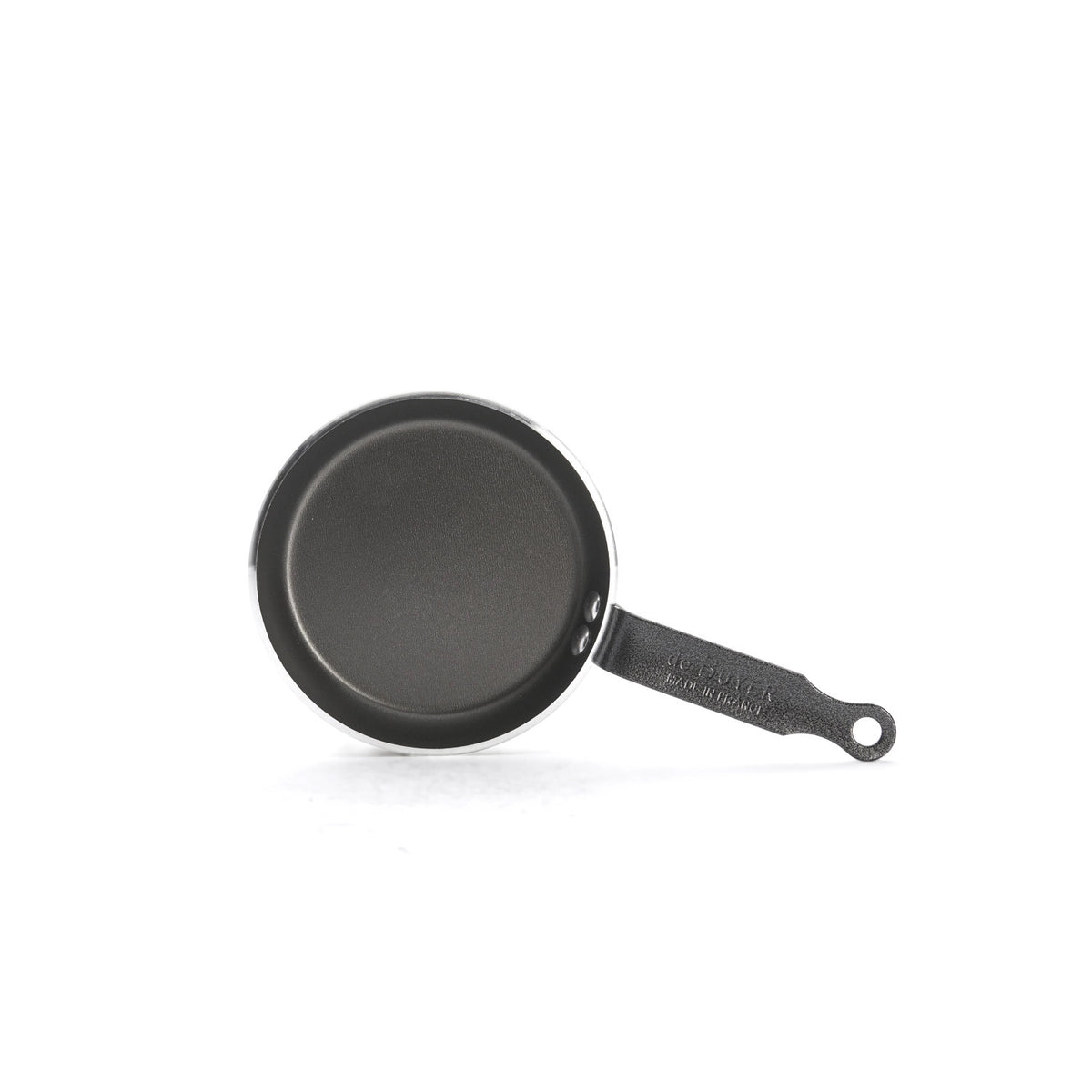 Silberne Bratpfanne Choc Blinis-Pfännchen aus Aluminium mit gekrümmtem Stiel, runde Form