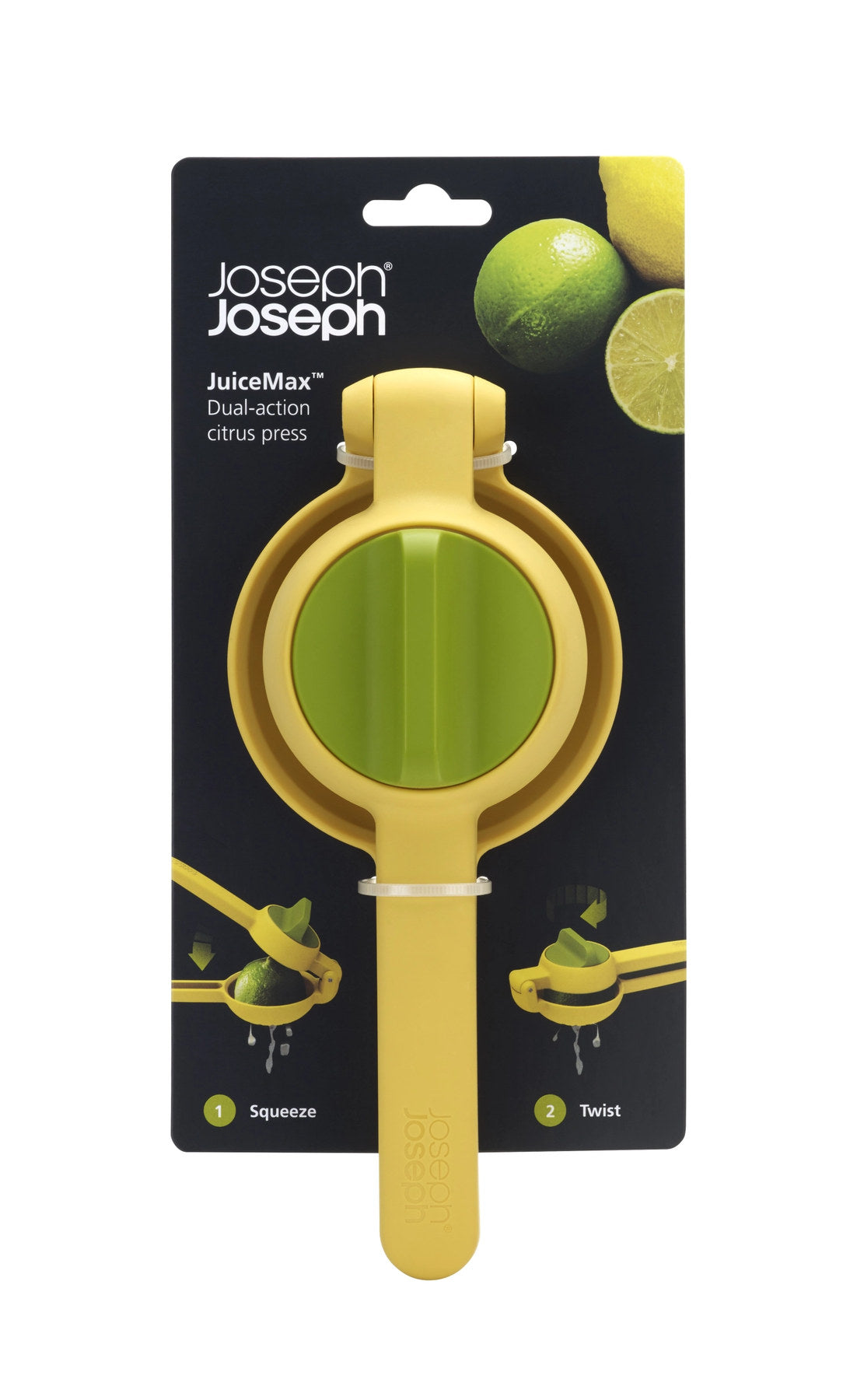 JuiceMax Zweifach-Zitronenpresse in Gelb präsentiert im Onlineshop von KAQTU Design AG. Küchenhelfer ist von Joseph Joseph