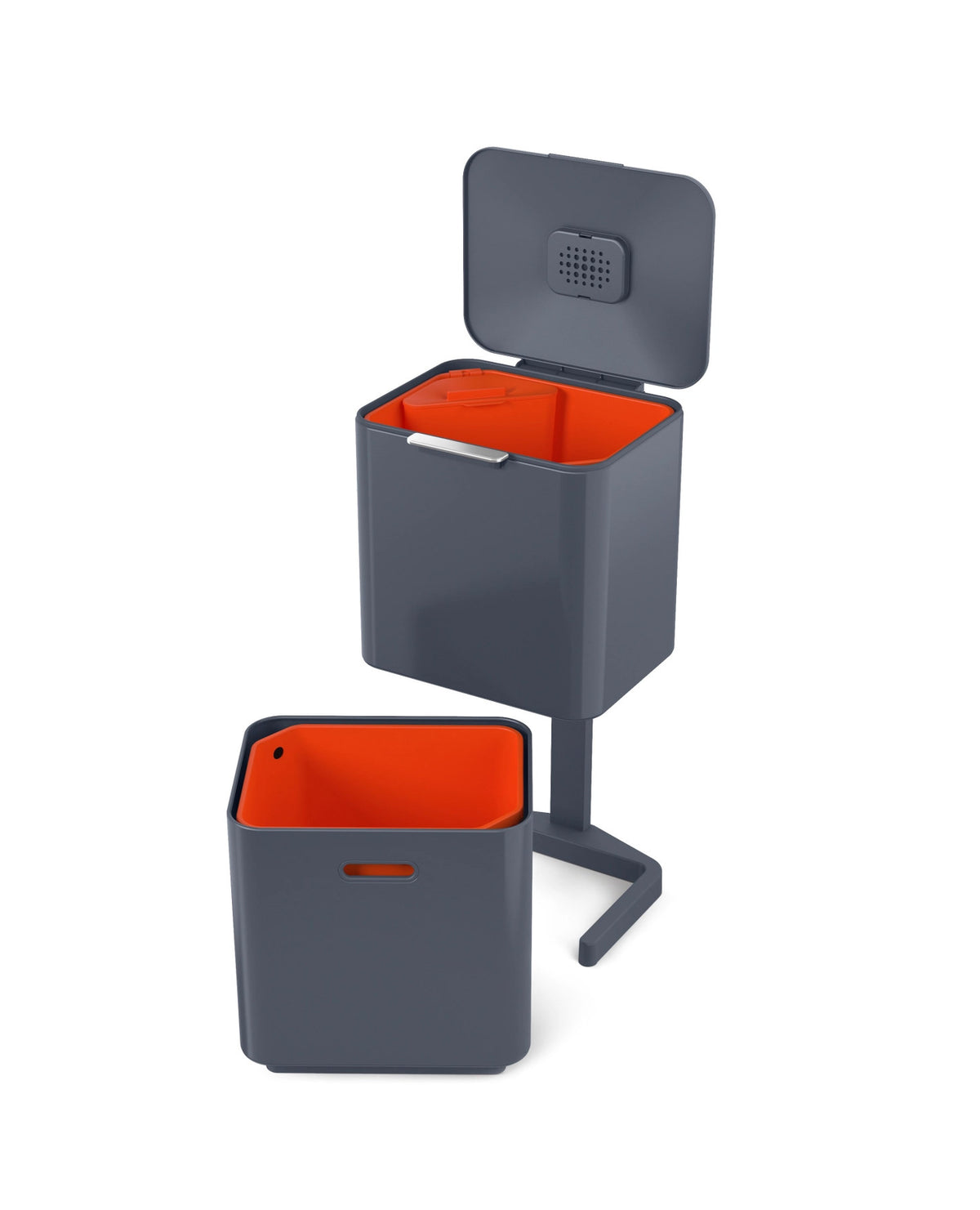 Totem Max 60L mit Separationen, graphite in Silber präsentiert im Onlineshop von KAQTU Design AG. Mülleimer ist von Joseph Joseph