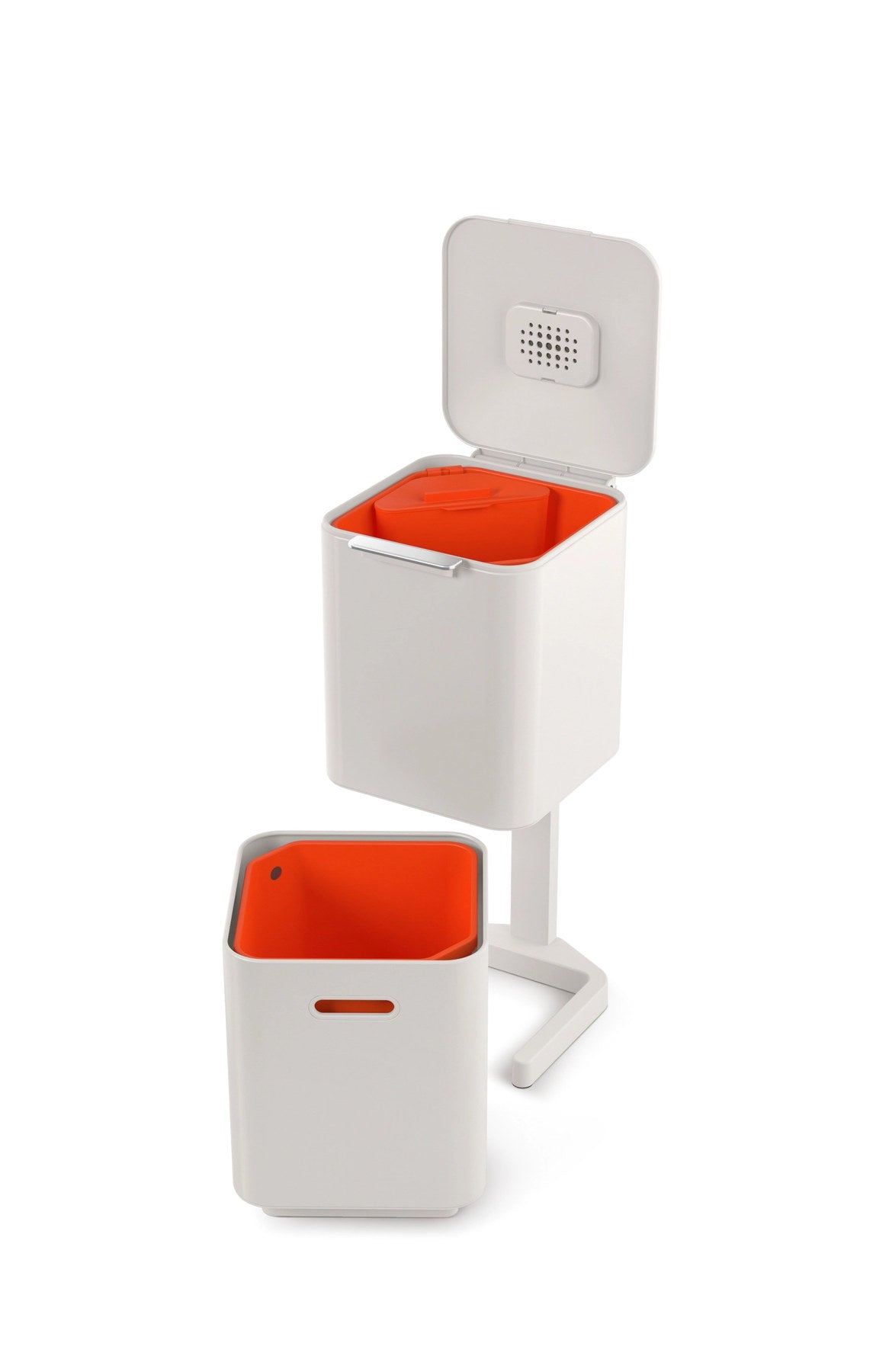 Totem Compact 40L mit Seperationen, stone in Silber präsentiert im Onlineshop von KAQTU Design AG. Mülleimer ist von Joseph Joseph