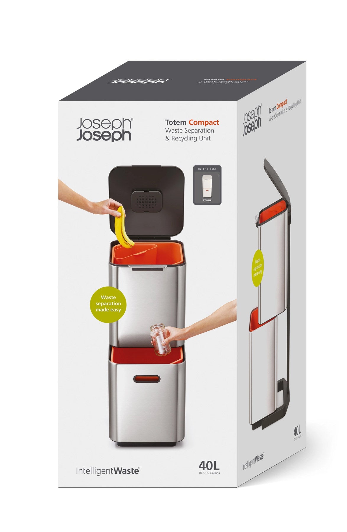 Totem Compact 40L mit Seperationen, stone in Silber präsentiert im Onlineshop von KAQTU Design AG. Mülleimer ist von Joseph Joseph