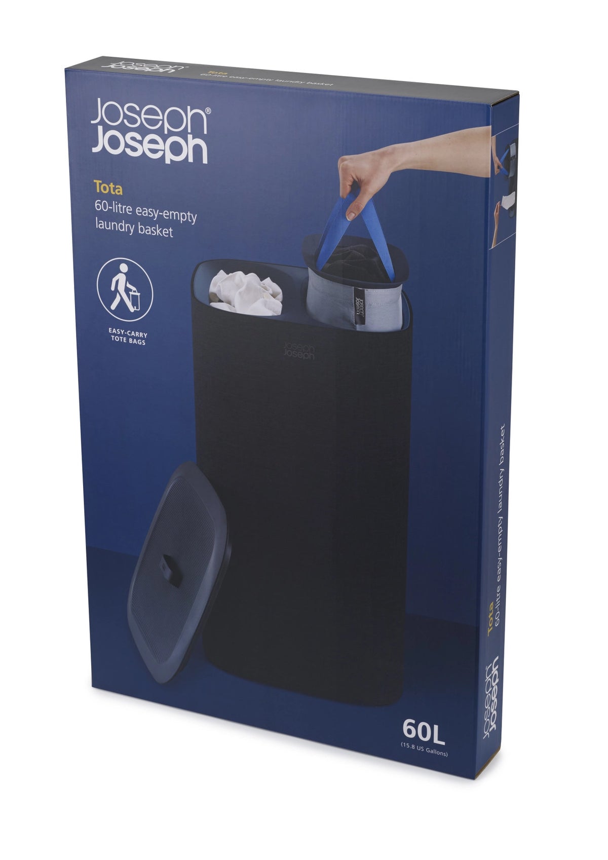 Tota 60-Liter-Wäschetrennkorb – Schwarz in Schwarz präsentiert im Onlineshop von KAQTU Design AG. Wäschekorb ist von Joseph Joseph