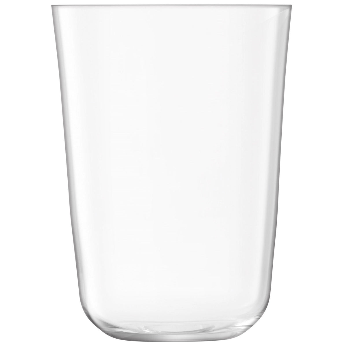 4er Set Arc Becher 550ml Clear von LSA: vier transparente Trinkgläser aus Glas mit abgerundetem Boden und leicht verjüngtem Profil.