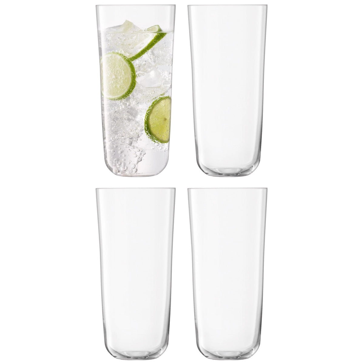 4er Set Arc Longdrink Glas 550ml Clear von LSA: transparentes Kalknatronglas mit abgerundetem Boden und sanft verjüngtem Profil.