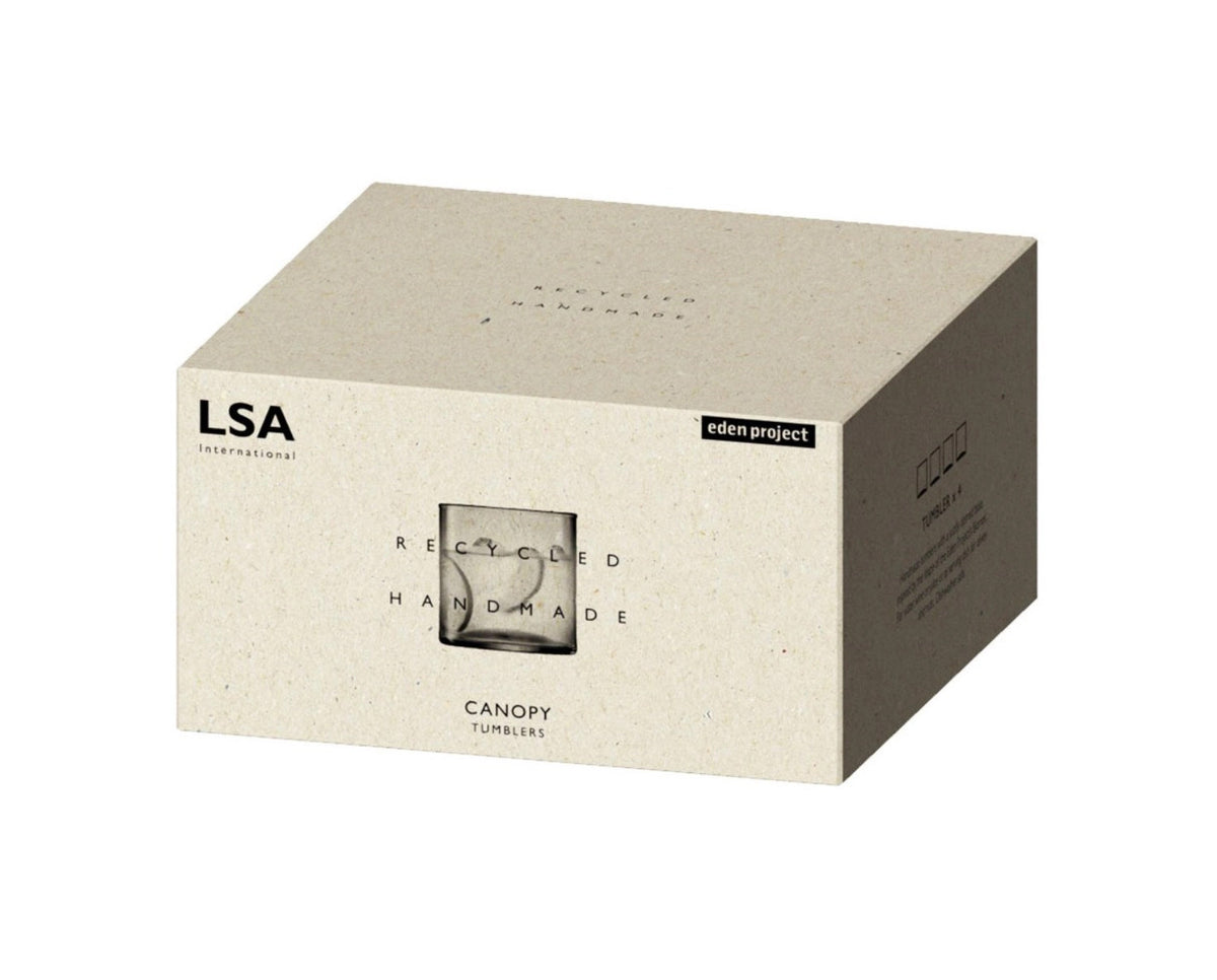4er Set Canopy Becher Klein 270ml von LSA aus transparentem, mundgeblasenem Glas, niedrige Becherform mit Durchmesser 8.3cm und Höhe 6cm.
