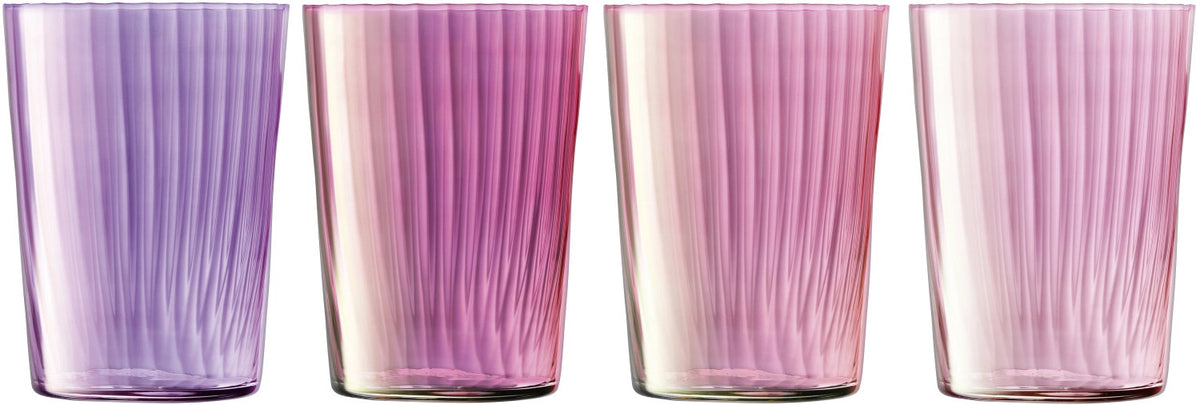 4er Set Gems Gobelet 560ml Granat von LSA: vier violette, handbemalte Trinkgläser aus Glas mit geriffelter Textur, 9 cm Durchmesser, 12 cm Höhe.