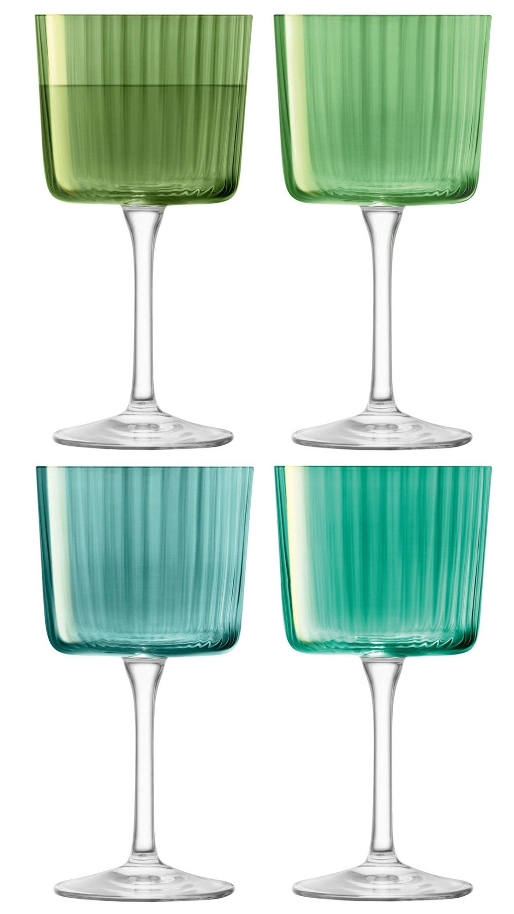 4er Set Weingläser der Serie Gems von LSA aus Glas, handbemalt in verschiedenen Jadegrüntönen, mit Stiel und schlanker Kelchform, 250 ml Fassungsvermögen.