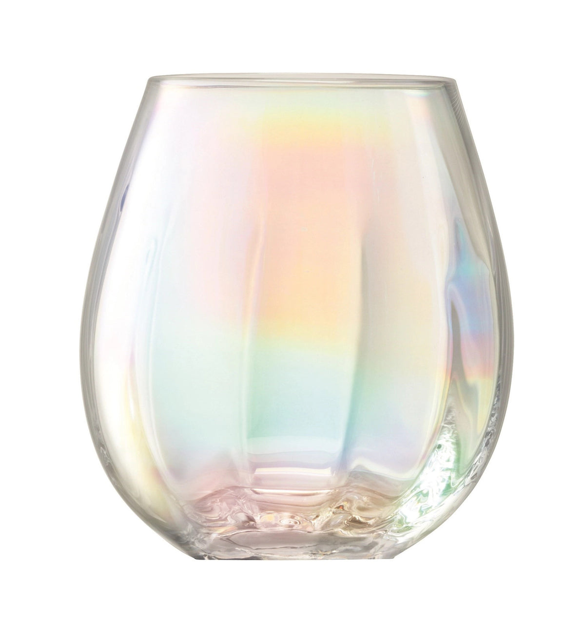 2er Set Pearl Becher 425ml perlmutt von LSA aus mundgeblasenem Glas, transparent mit schillerndem Schimmer und geriffelter Textur am Becherrand.