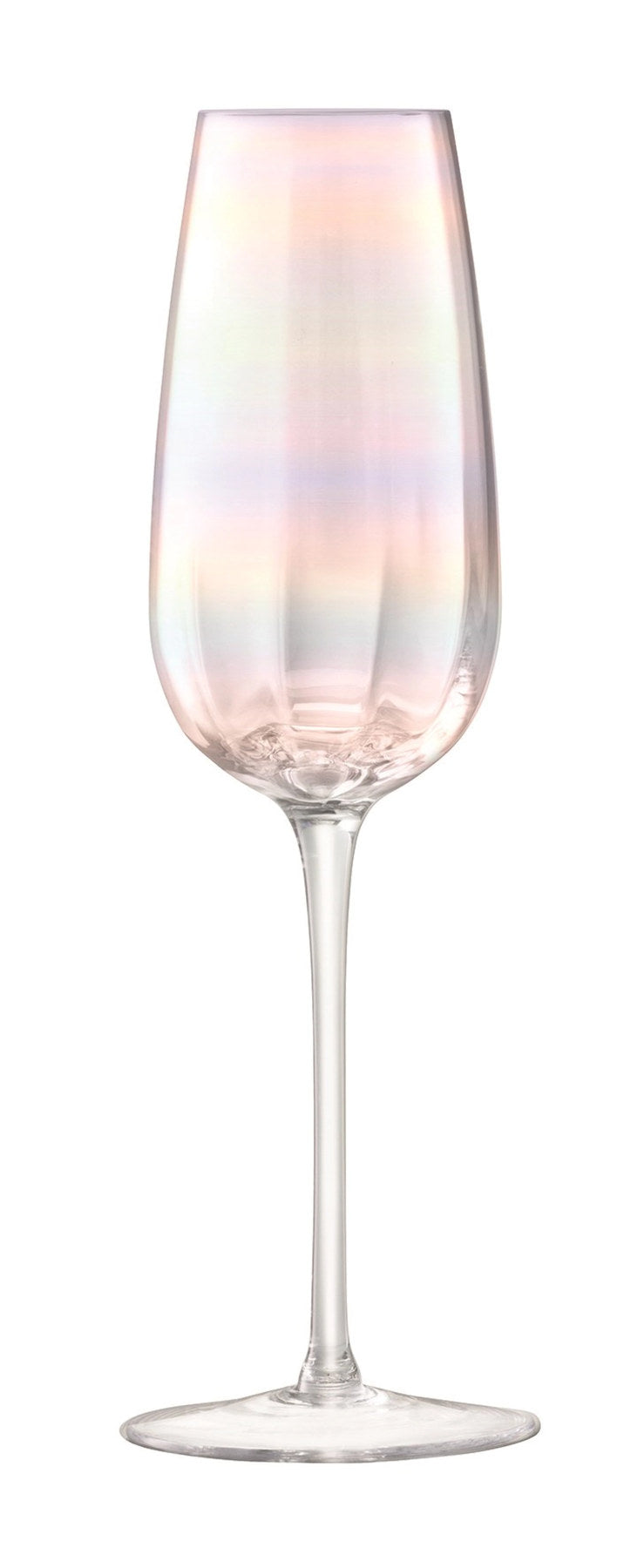 2er Set Pearl Sektkelch von LSA aus transparentem Glas mit perlmuttartiger Bemalung, schlanke Flötenform mit geriffelter Textur am Kelchboden.