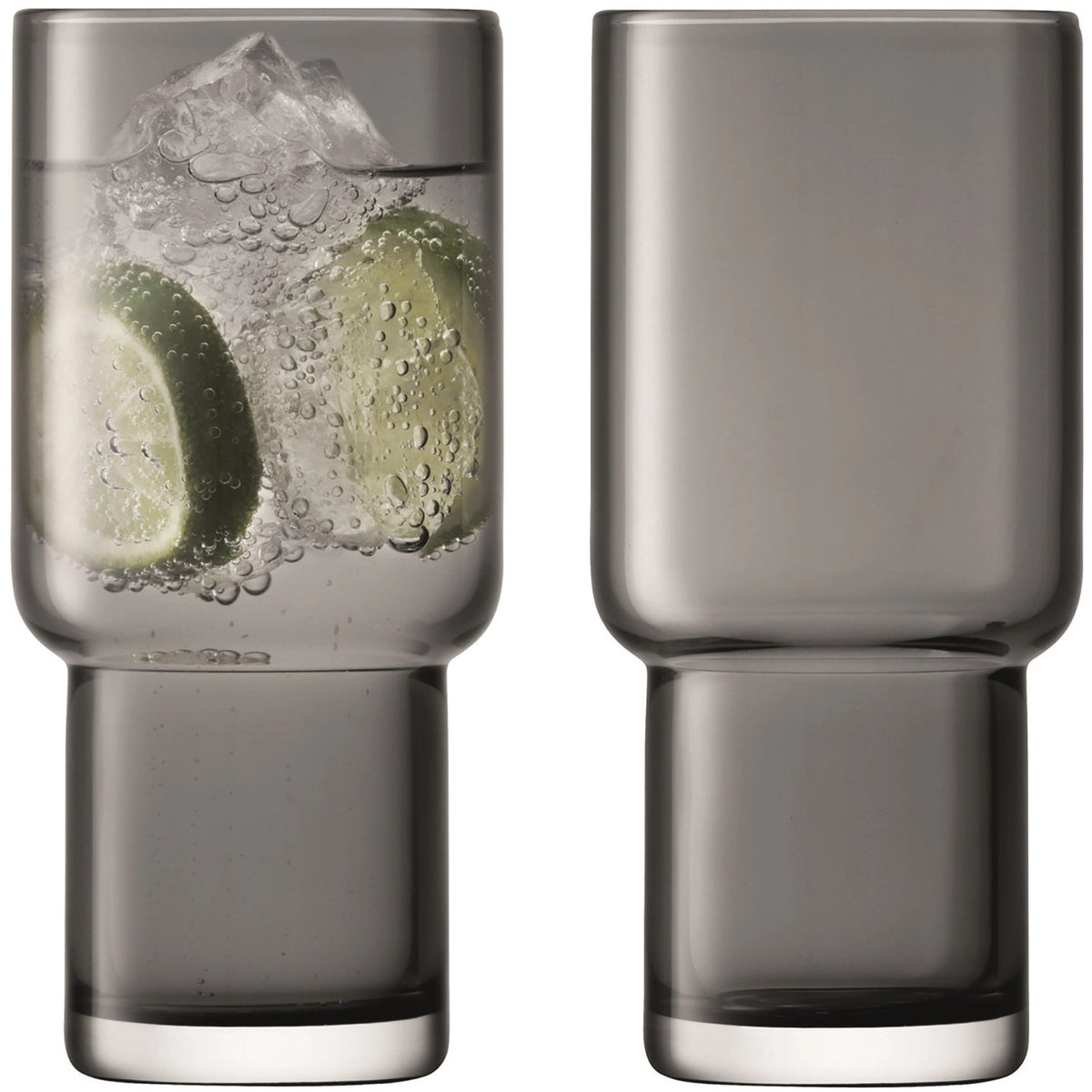 2er Set Utility Longdrinkglas von LSA aus mundgeblasenem Glas in Grau, mit dicken, abgestuften Wänden, Durchmesser 7 cm, Höhe 15 cm, 390 ml.