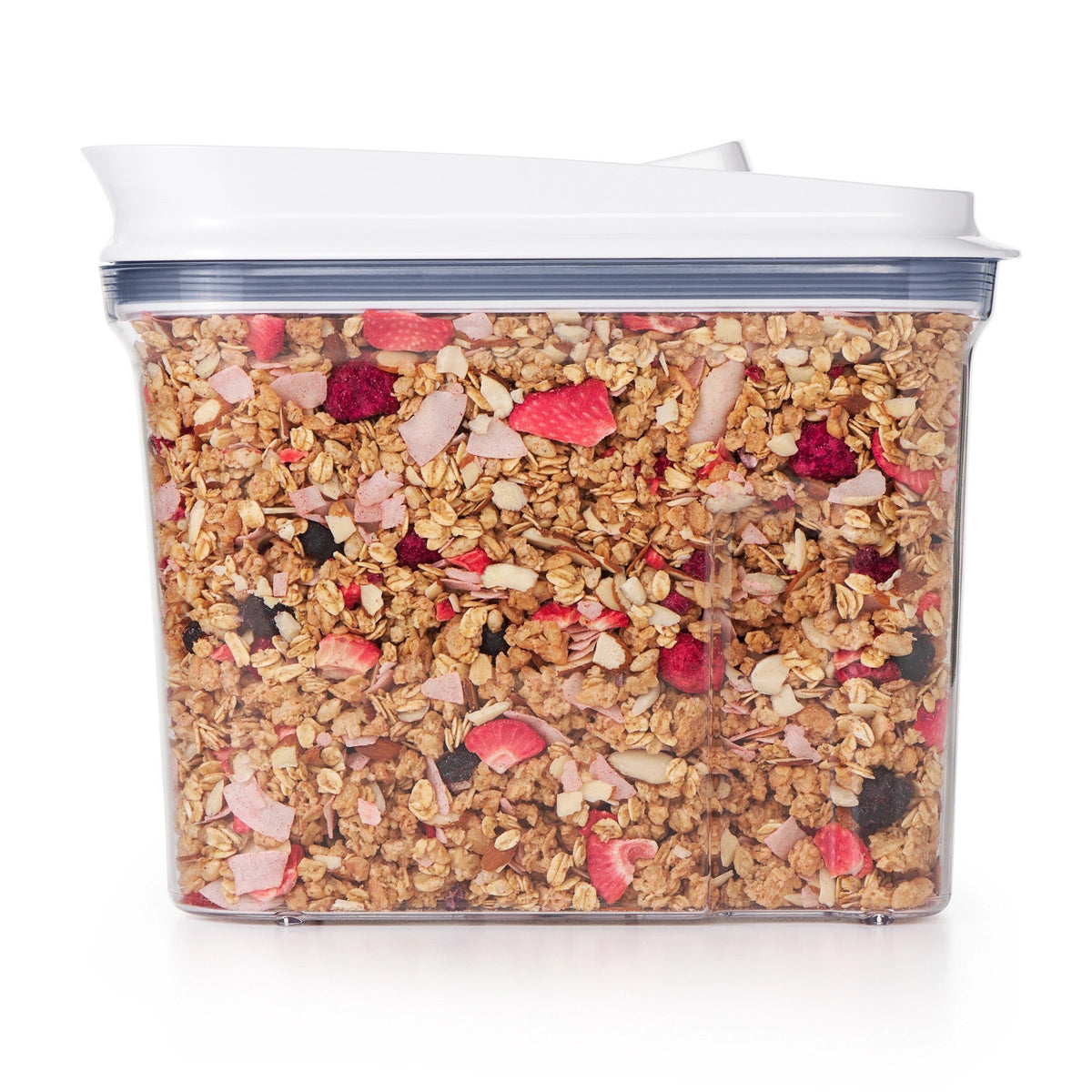 Pop Cerealien Dispenser, klein, 2.3 l in Transparent präsentiert im Onlineshop von KAQTU Design AG. Aufbewahrungsdose ist von OXO