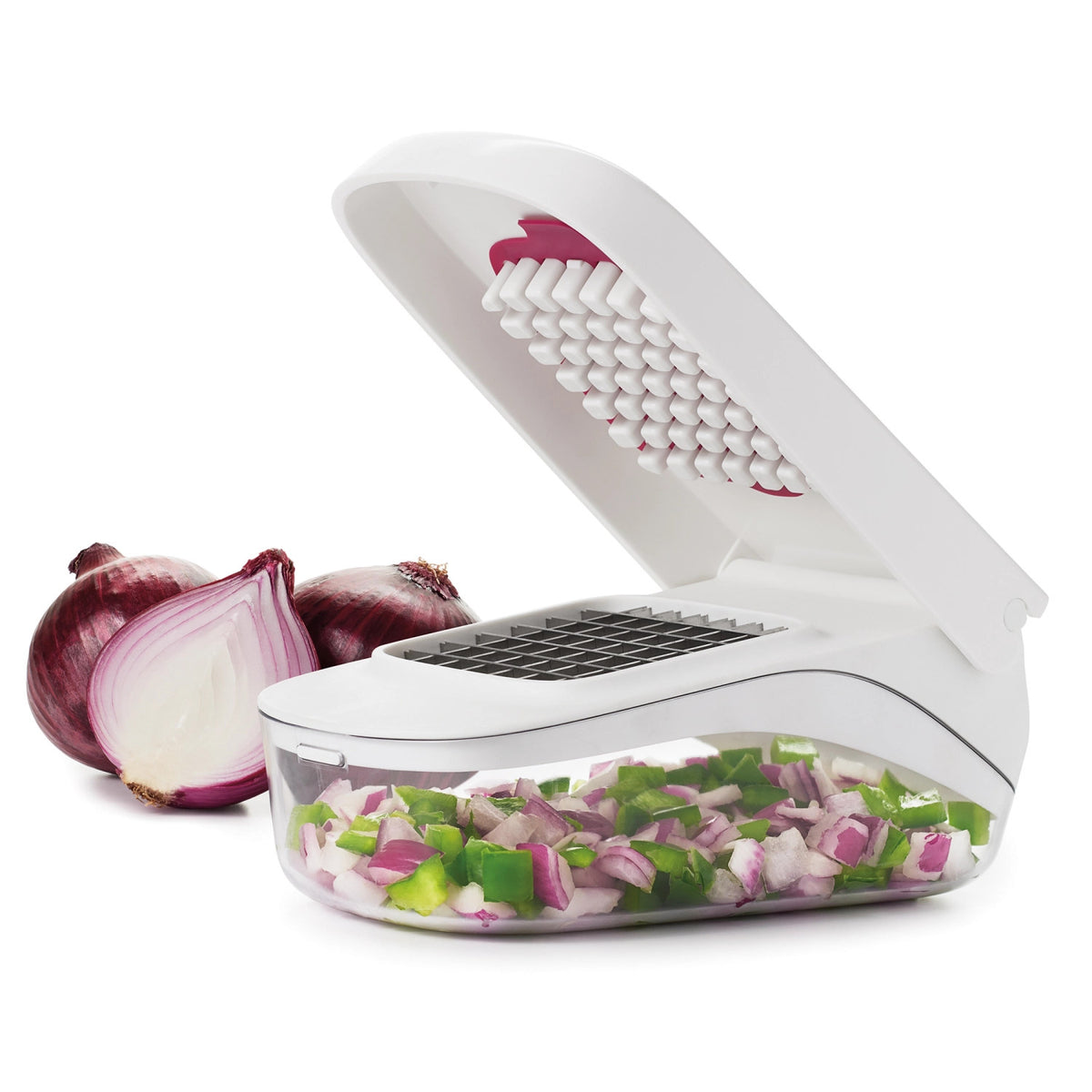 Gemüse-Zwiebelschneider, weiss in Transparent präsentiert im Onlineshop von KAQTU Design AG. Küchenhelfer ist von OXO