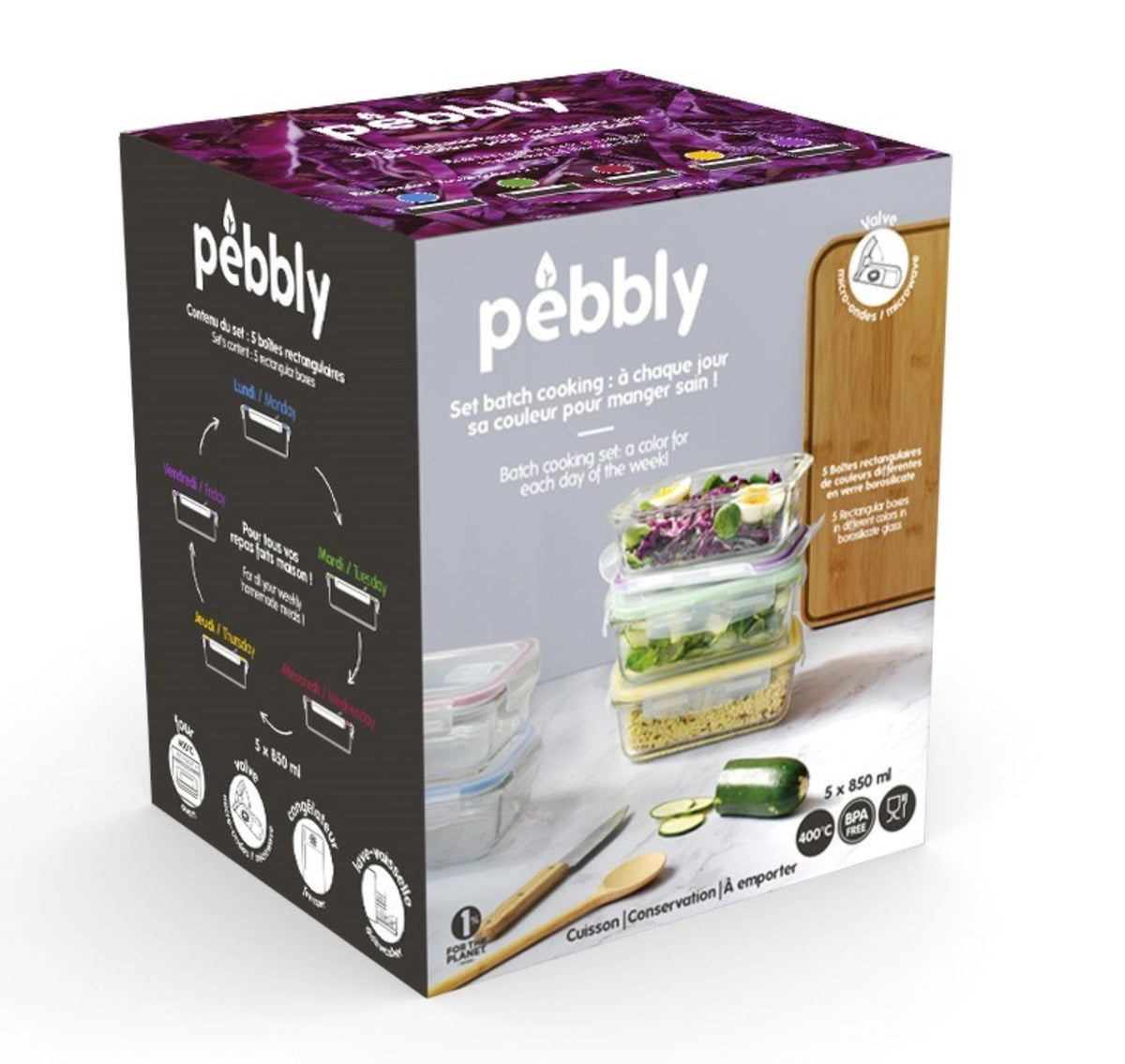 5er Set Pebbly Vorratsglas m. Plastikd., 850 ml in Transparent präsentiert im Onlineshop von KAQTU Design AG. Aufbewahrungsdose ist von Pebbly