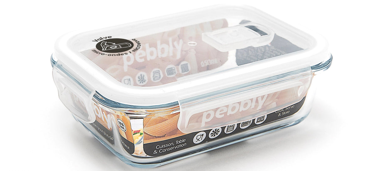 Pebbly Glas Vorratsdose m. Ventil, rechteckig 65cl in Transparent präsentiert im Onlineshop von KAQTU Design AG. Aufbewahrungsdose ist von Pebbly