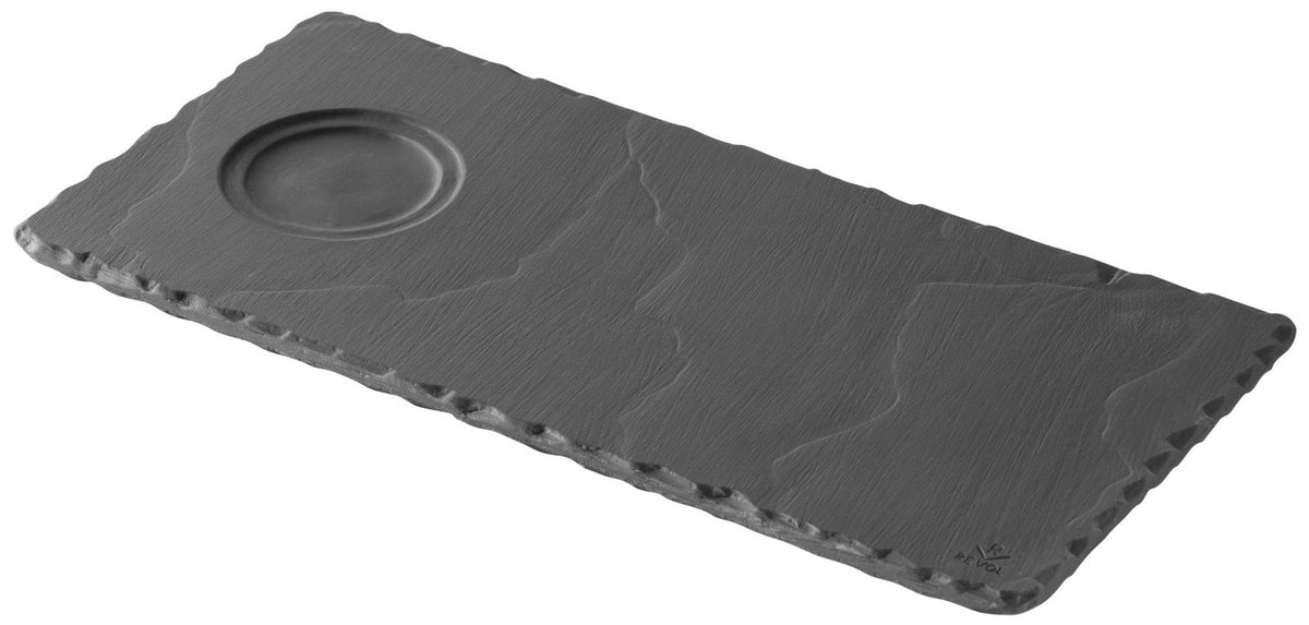 Tablett mit Vertiefung für Tasse, Schiefer-Stil in Silber präsentiert im Onlineshop von KAQTU Design AG. Tablett ist von Revol