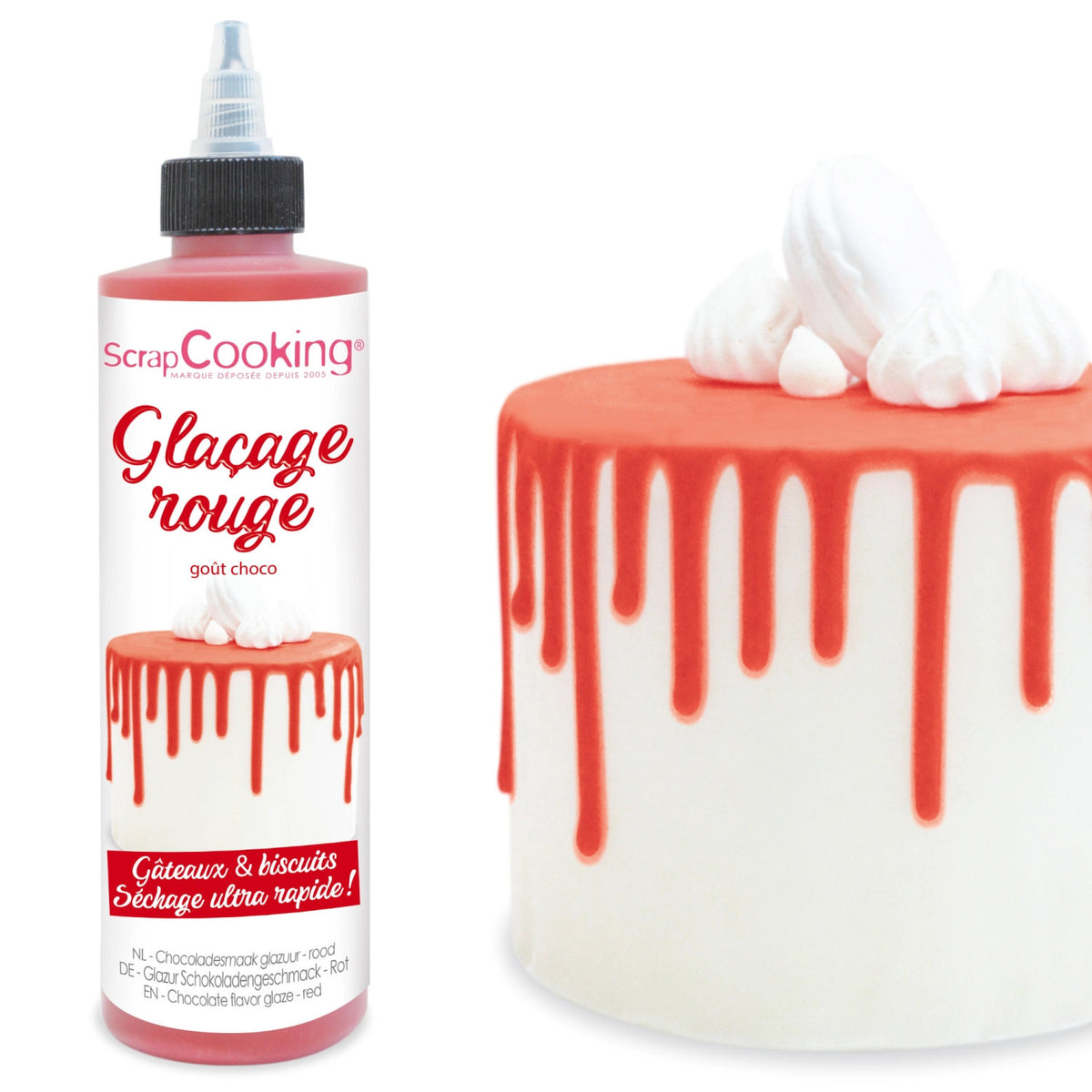 Schokoladengeschmacksglasur Drip Cake, rot 130g in Rot präsentiert im Onlineshop von KAQTU Design AG. Zutaten ist von Scrap Cooking