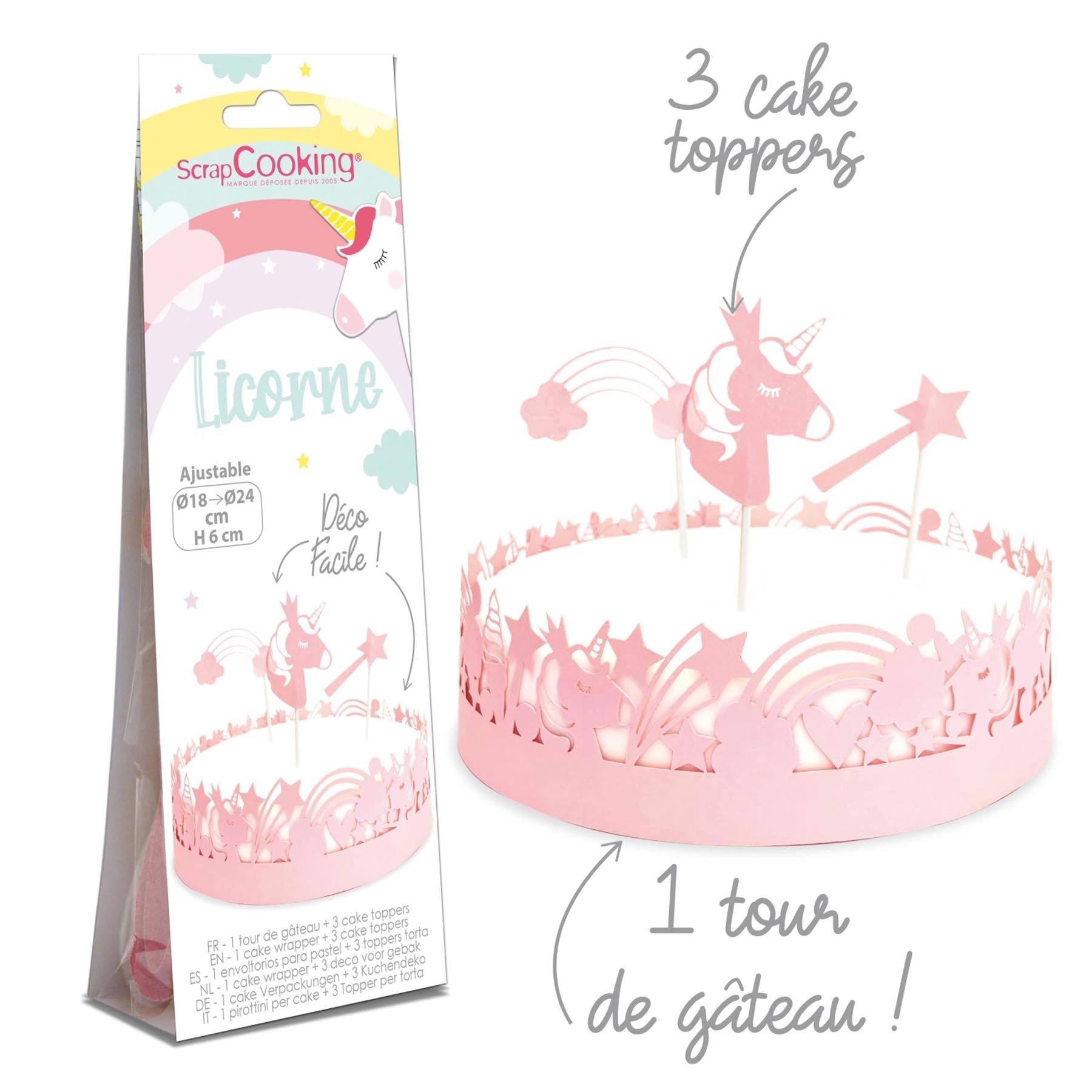 Tortendeko Bordüre u. 3 Topper Einhorn in Pink präsentiert im Onlineshop von KAQTU Design AG. Küchenhelfer ist von Scrap Cooking