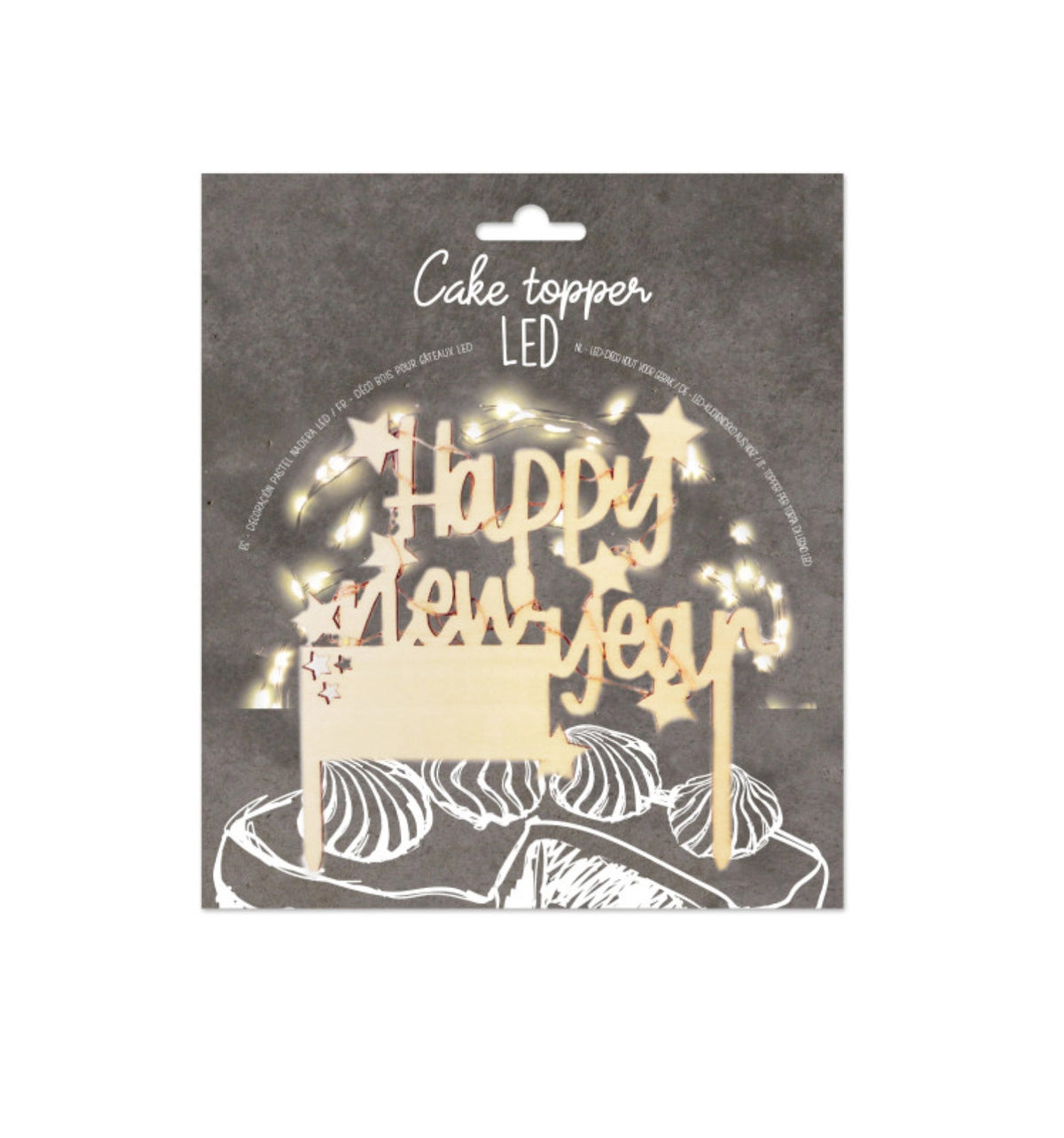 Cake Topper mit LED-Beleuchtung Happy New Year in Braun präsentiert im Onlineshop von KAQTU Design AG. Backutensilien ist von Scrap Cooking