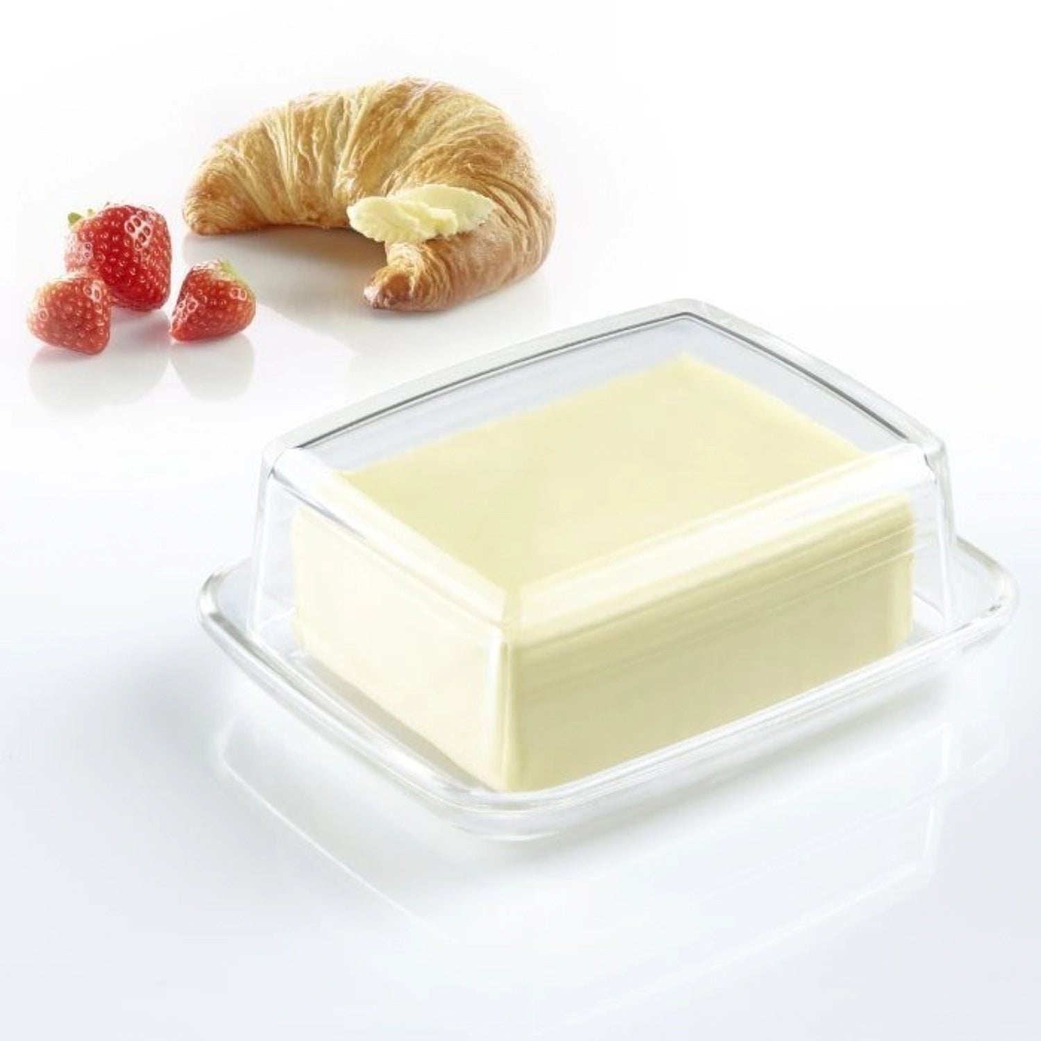 Stilvolle Butterdose aus klarem Glas von Westmark (14,3x11,8 cm), perfekt für die hygienische und ansprechende Aufbewahrung von Butter.