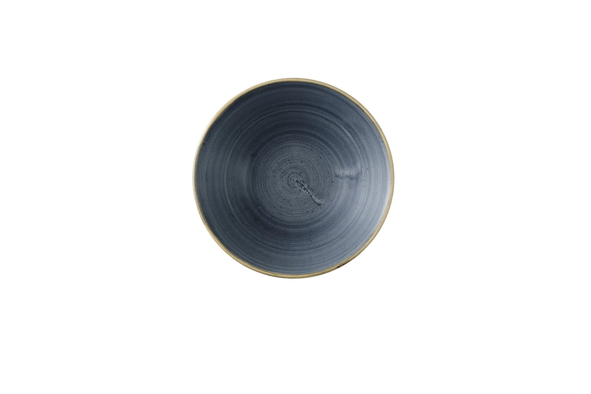 Blaue Stonecast Schüssel tief von Churchill, 19.6 cm Durchmesser, mit handverzierter, rustikaler Keramikoberfläche und leicht unregelmässiger Form.