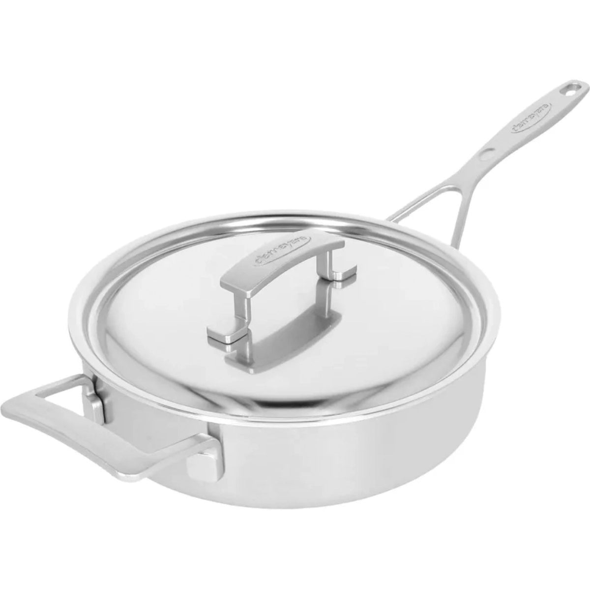 Silberne Stielkasserolle Industry 5 von Demeyere mit Deckel, D28cm, Gussrand und sandgestrahltem Stiel, 5-Schicht Material.