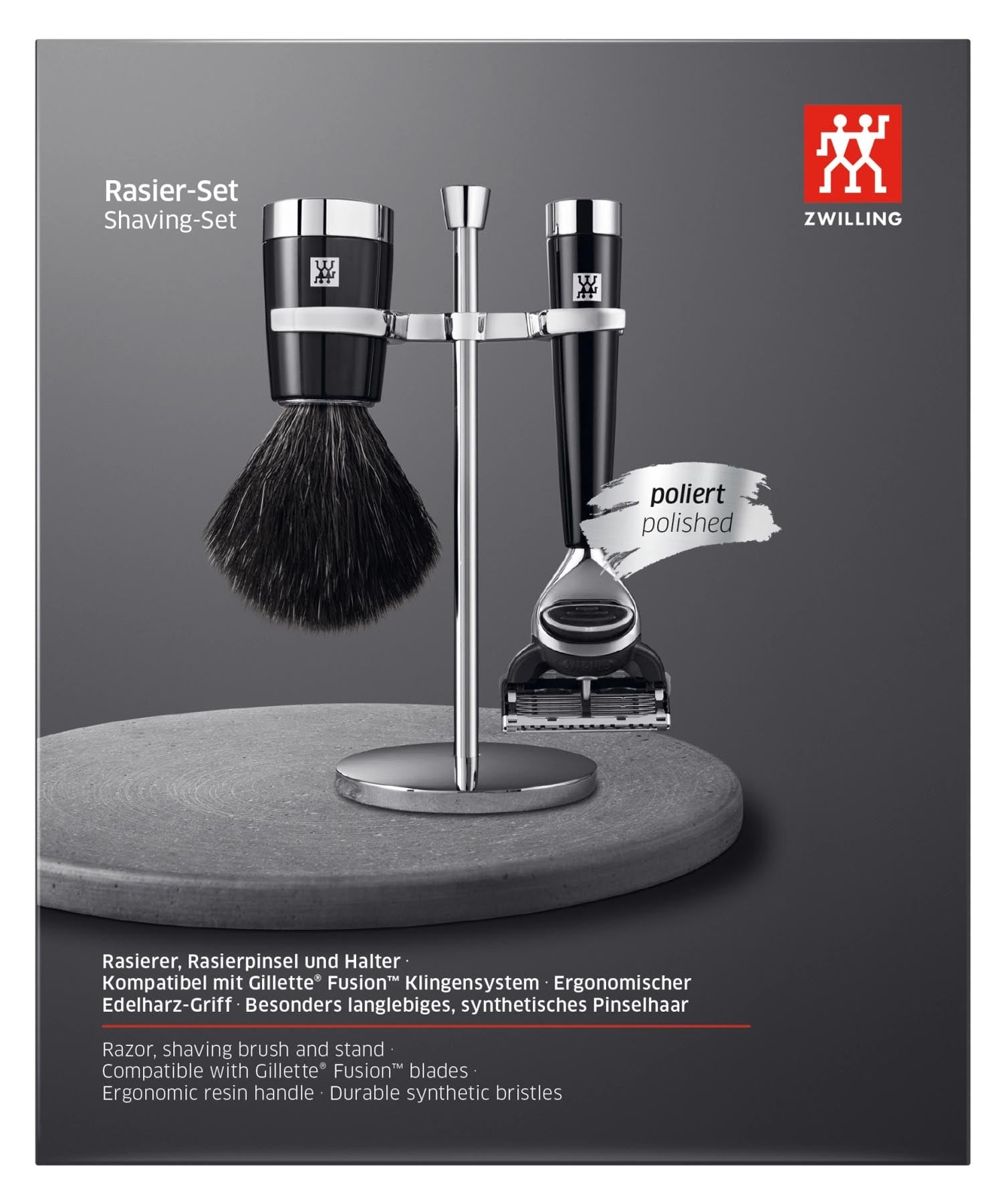 Hochwertiges Rasier Set von Zwilling Beauty in edlem Schwarz, perfekt für eine präzise und angenehme Rasur im eigenen Bad.