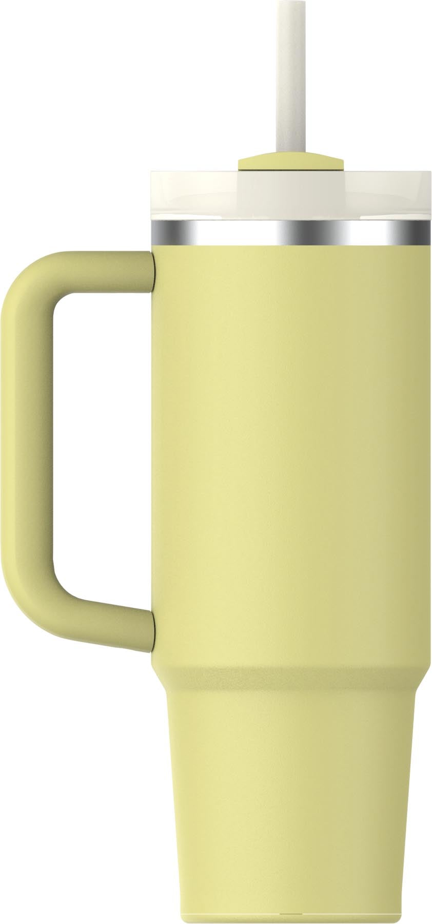 Moderne Stanley Quencher FlowState Thermosflasche in strahlendem Pomelo-Gelb, perfekt für die Erfrischung unterwegs.