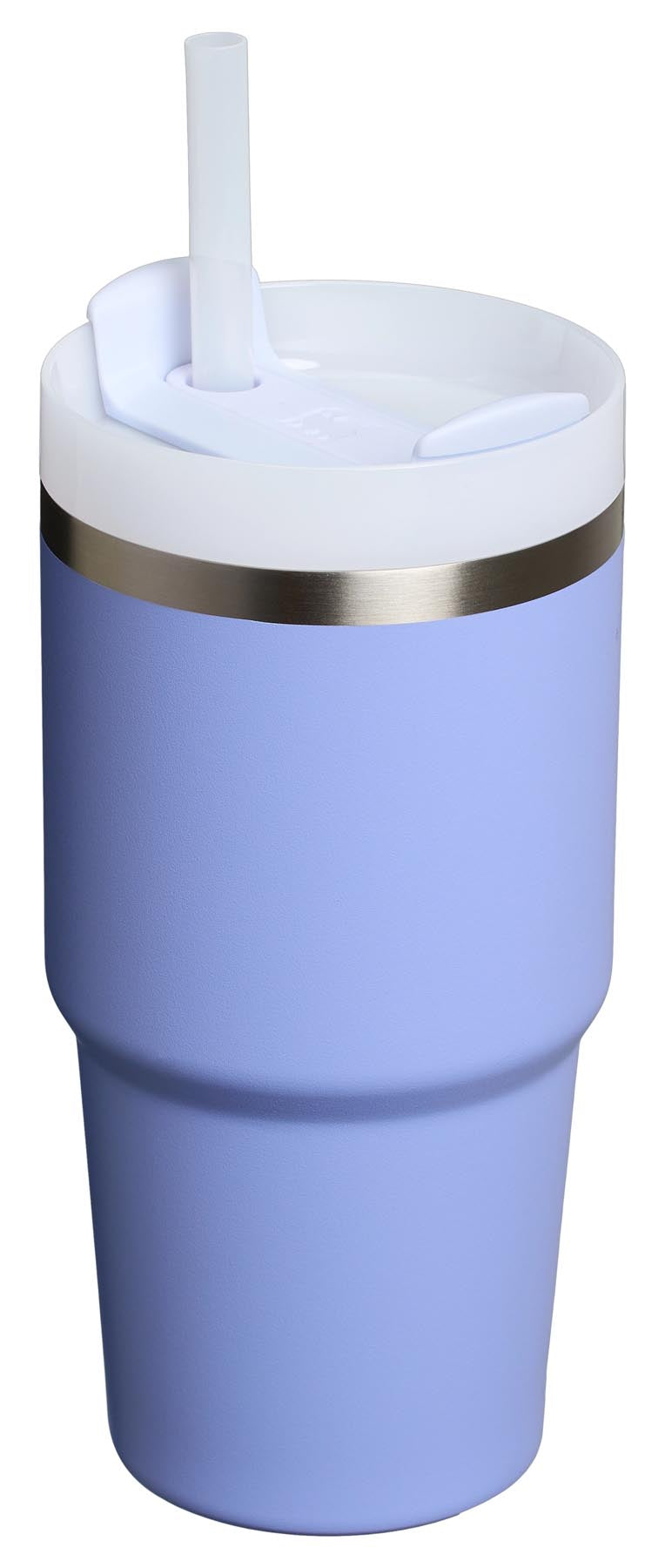 Stylische Thermosflasche Quencher FlowState 0.6l in zartem Hydrangea-Violett von Stanley, ideal für kalte und heiße Getränke.