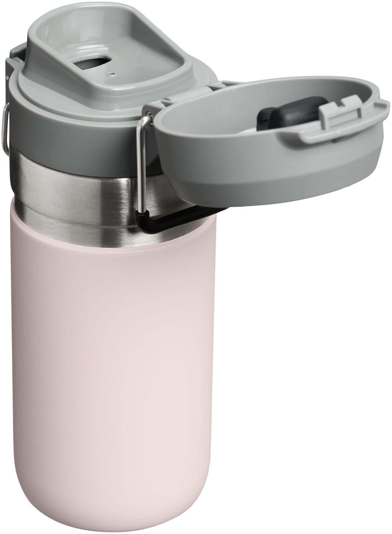Stylische Quick-Flip Wasserflasche in zartem Rose Quartz (0.47l) von Stanley, ideal für unterwegs und umweltfreundlich.