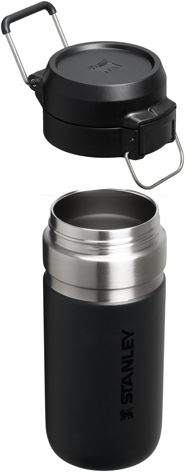 Moderne Quick-Flip Wasserflasche 0.47l in schickem Schwarz, perfekt für aktive Lebensstile. Robuste Thermosflasche von Stanley für alle Getränke.